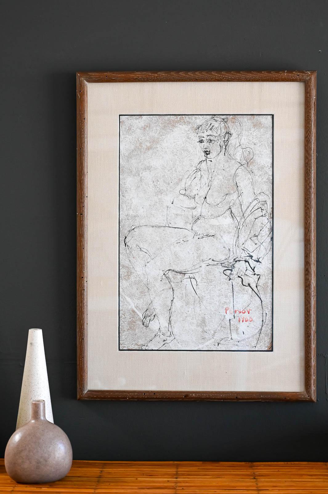 Figurative Etching by Ann Marie Persov, 1960.  Framed in original frame and linen mat board, this beautiful figurative aquatint etching is a great size for any intimate space.  Ms. Persov was a resident of Orange County, CA.

Measures 20