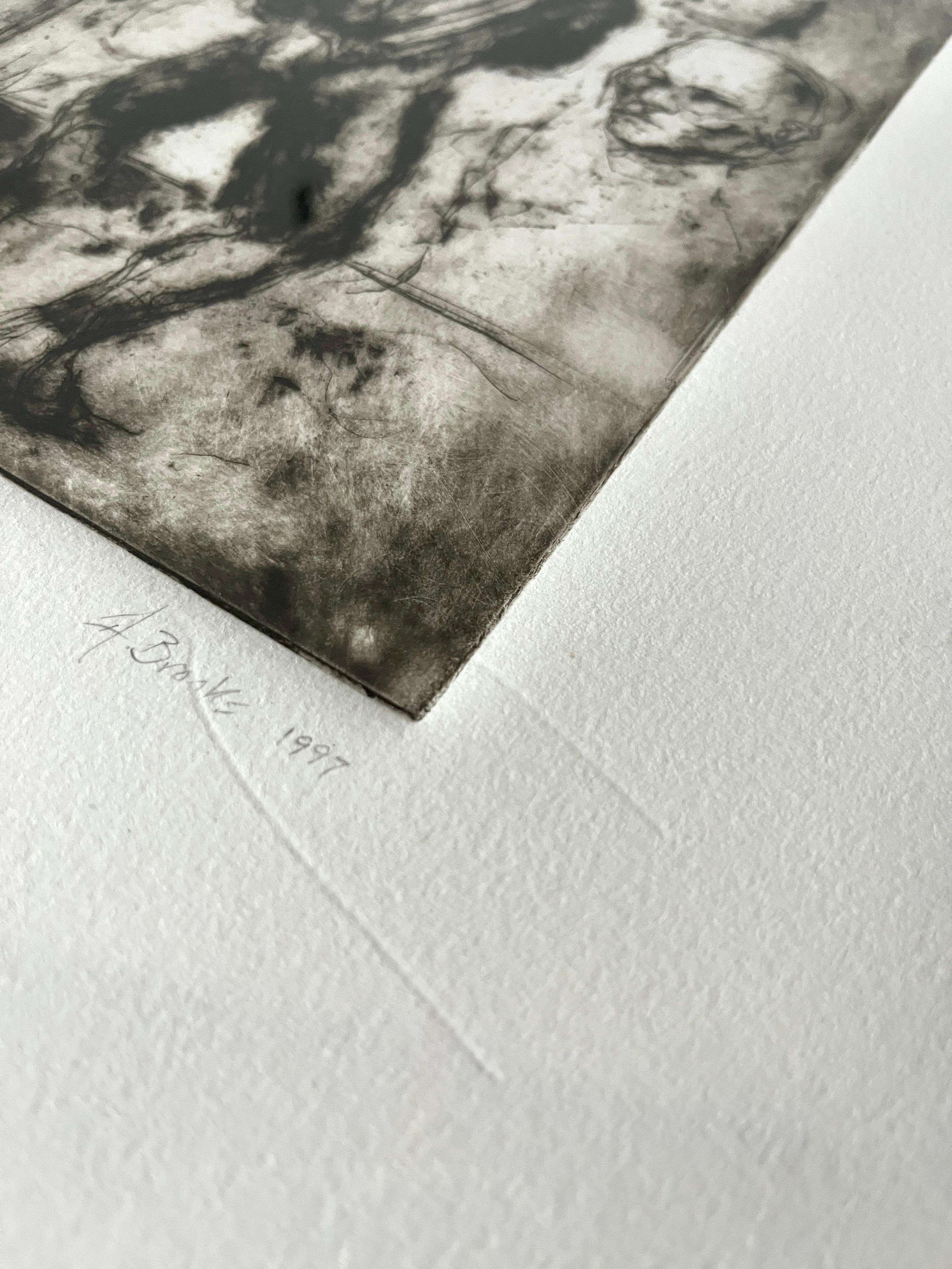 Acquaforte figurativa su carta di Aaron Brooks, Monoprint originale incorniciato In condizioni buone in vendita a Chicago, IL