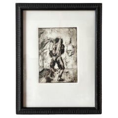 Gravure figurative sur papier d'Aaron Brooks, monoimpression originale encadrée