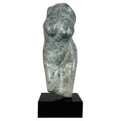 Figurative Female Nude Green Stone Sculpture Circa 1960 13.5”