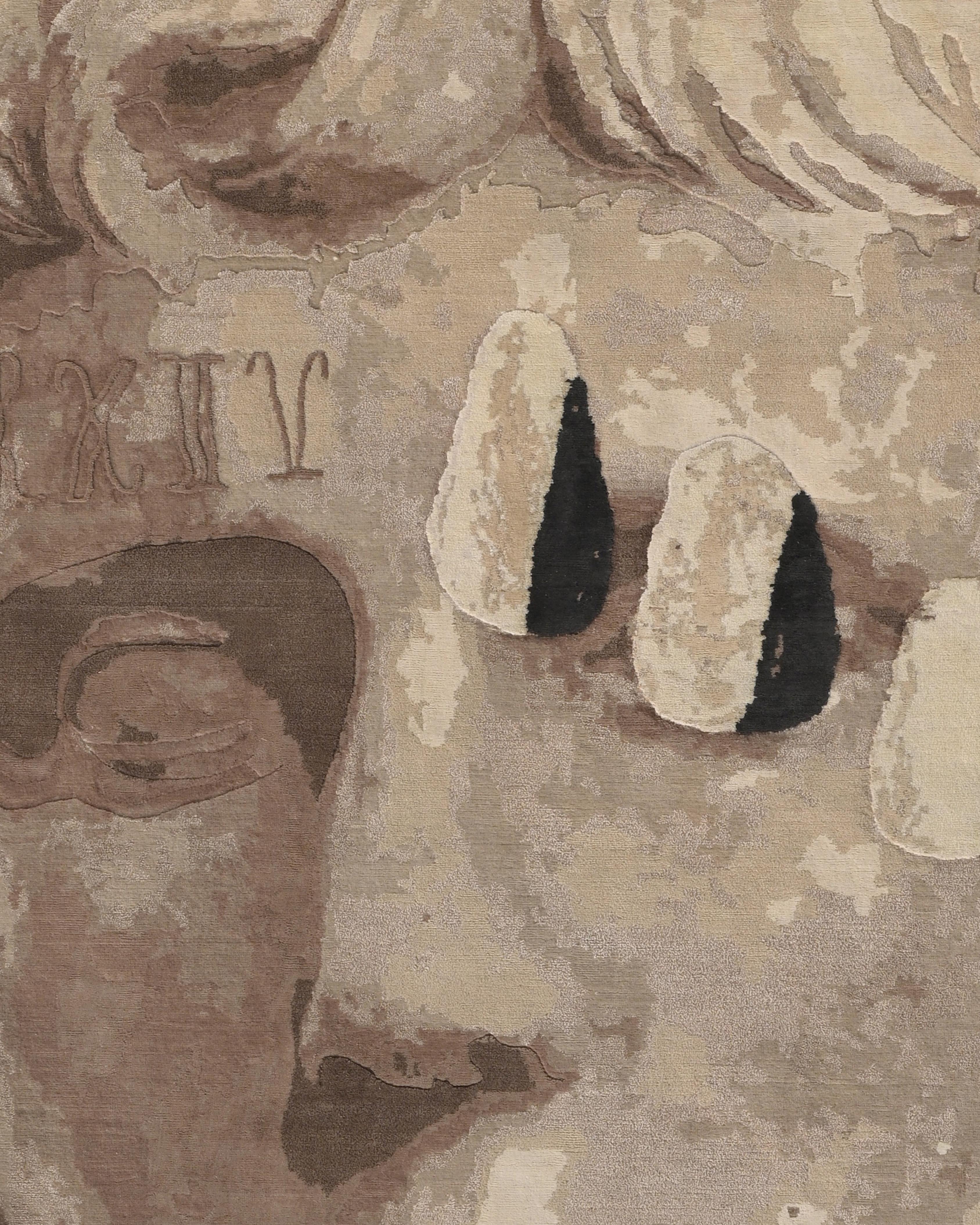 Figurative Hand-Knotted Figurative Rug made out of Wool, Silk and Linen (S) For Sale 1