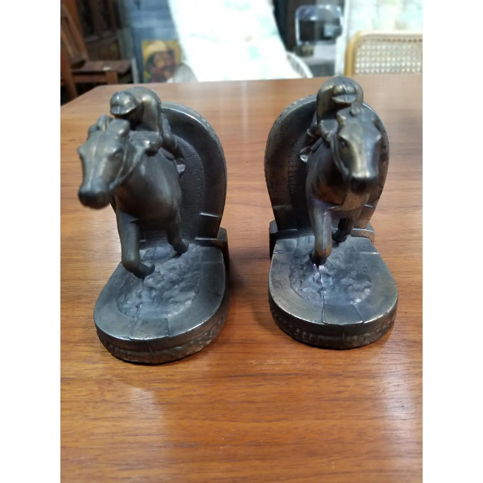 Metal Figurative Horse Jockey Bookends, 1950s