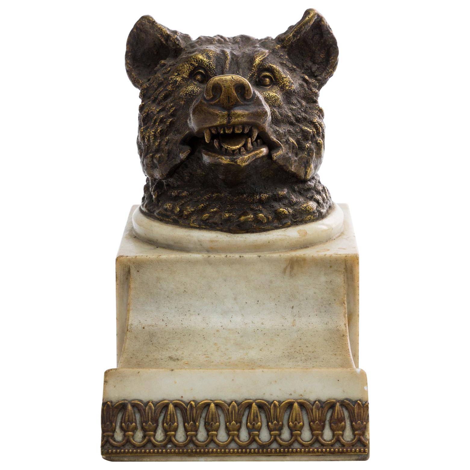 Figurative Inkwell, Bear, Gilded Bronze, 1920s For Sale