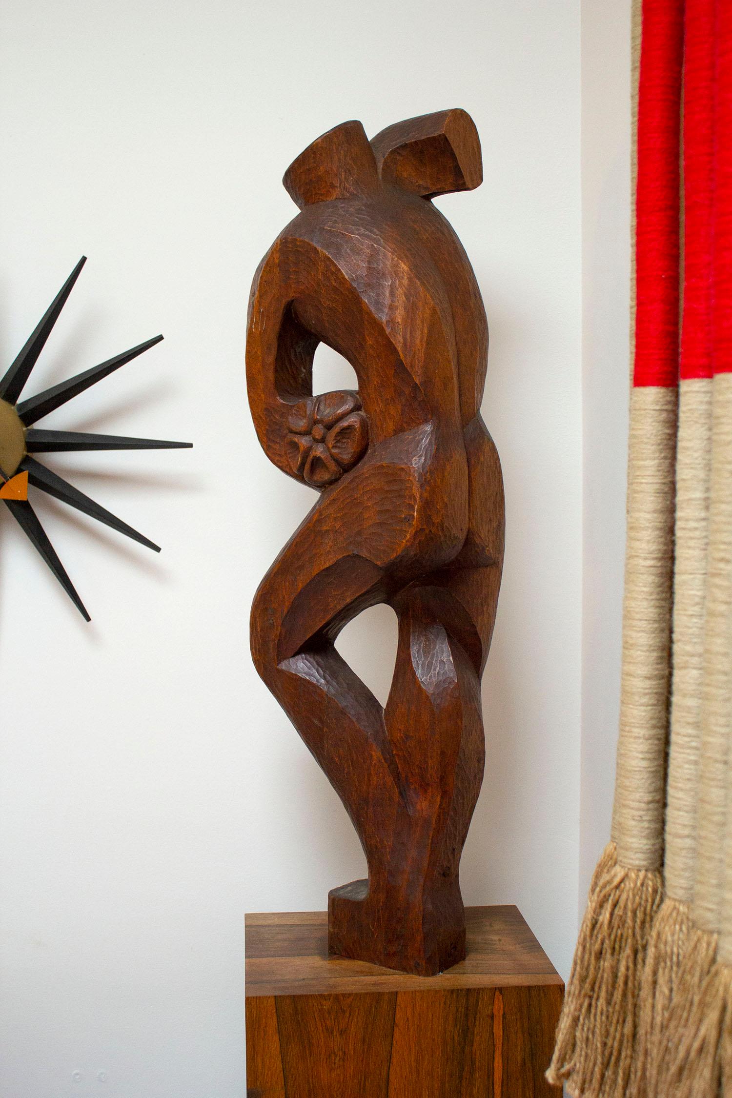 mid century modern wood sculpture