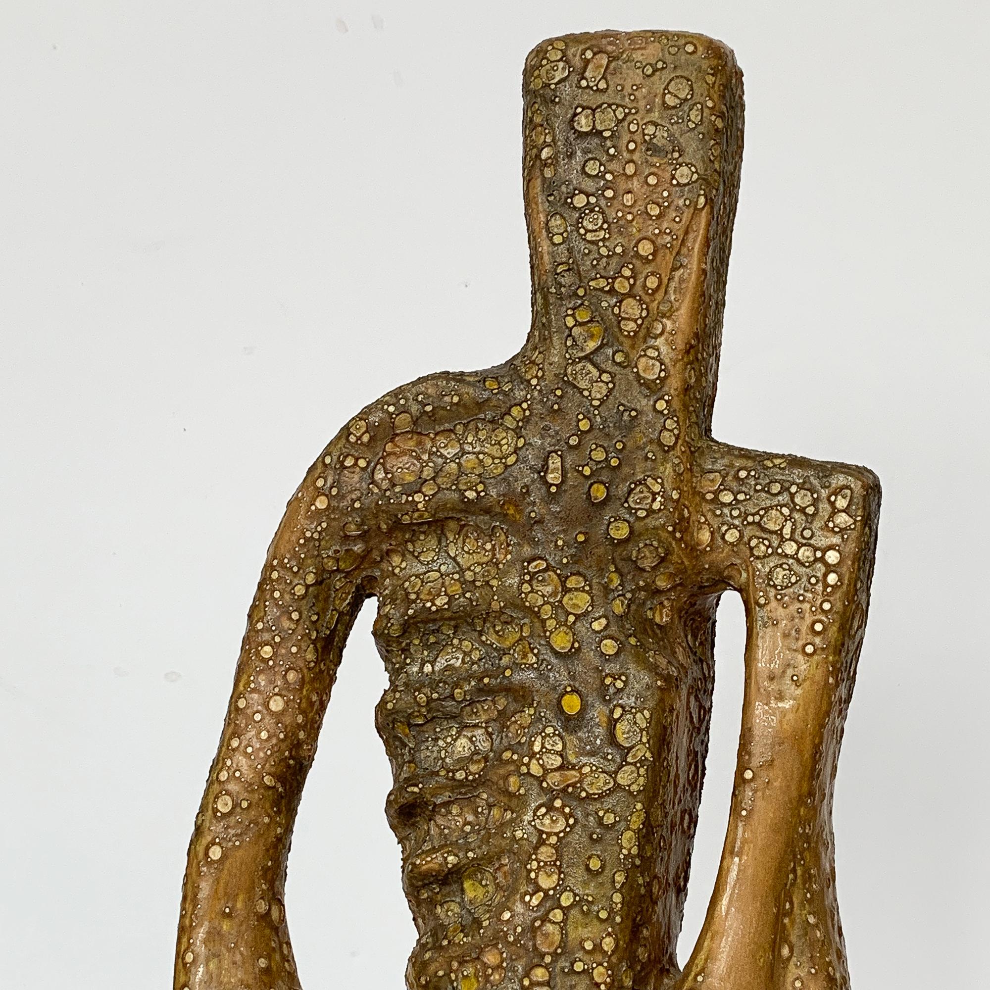 Figurative Male Abstract Lava Glaze Ceramic Sculpture, Signed 1961 4