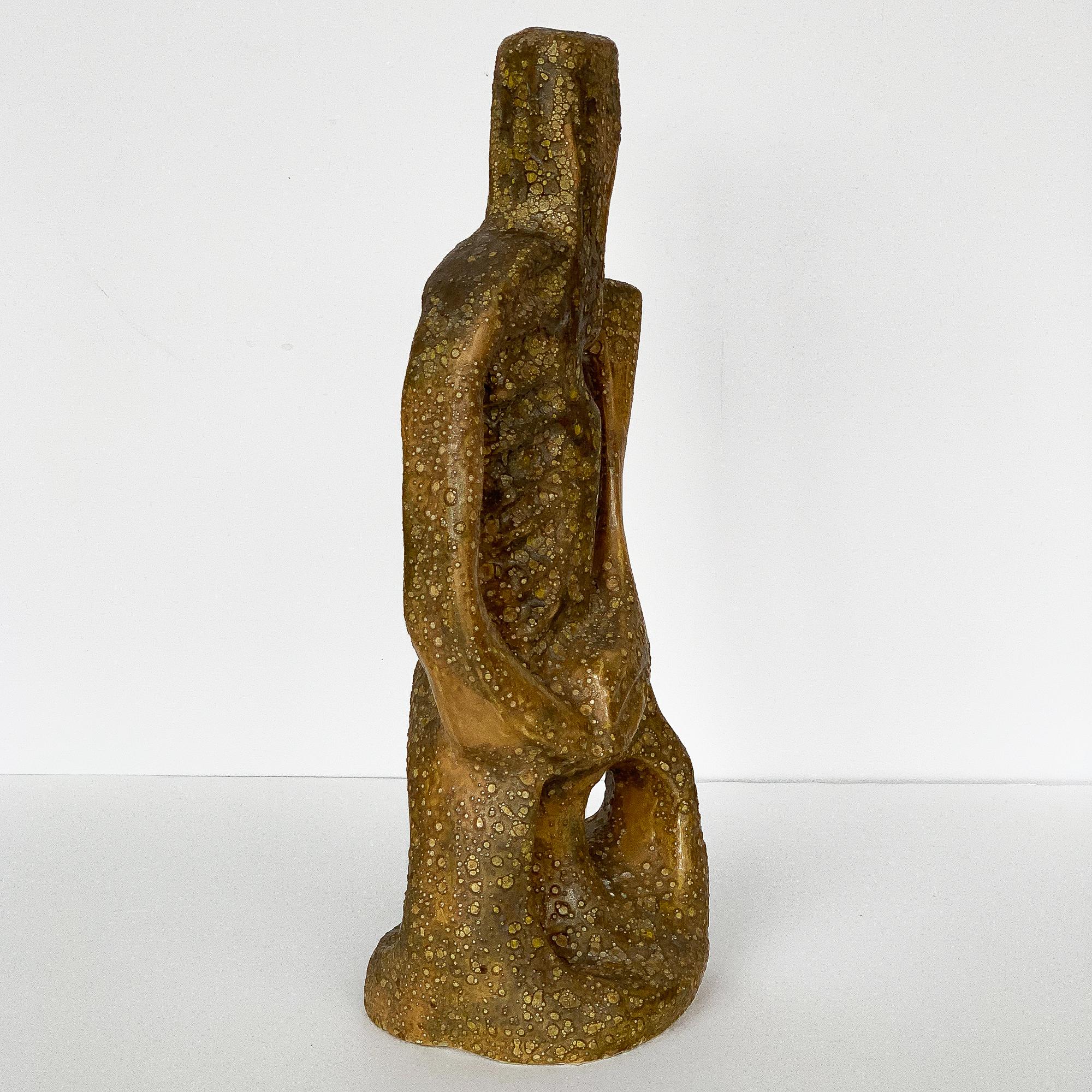 Mid-20th Century Figurative Male Abstract Lava Glaze Ceramic Sculpture, Signed 1961