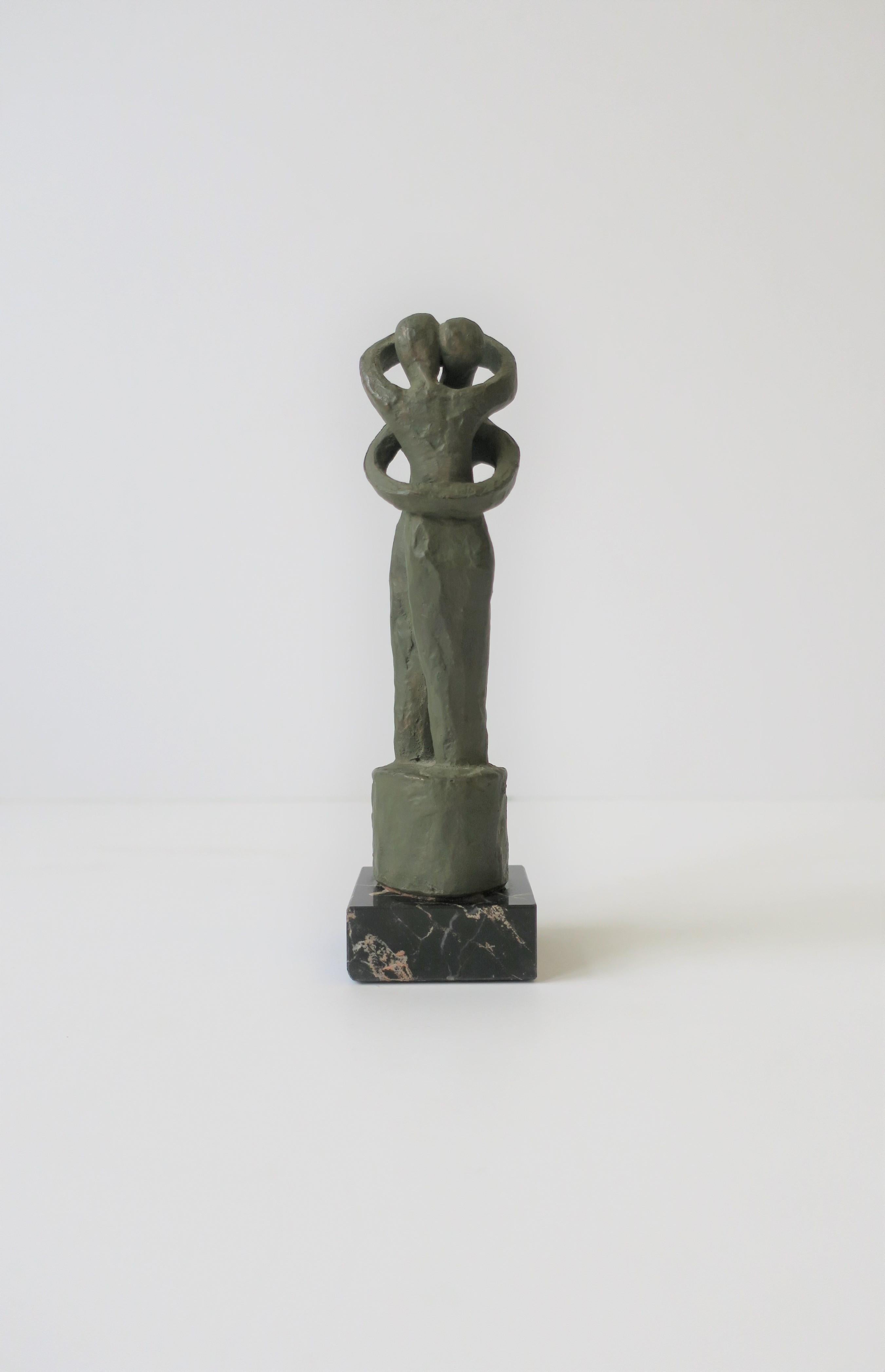 Modern Male and Female Sculpture on Black Marble Base, circa 1960s For Sale