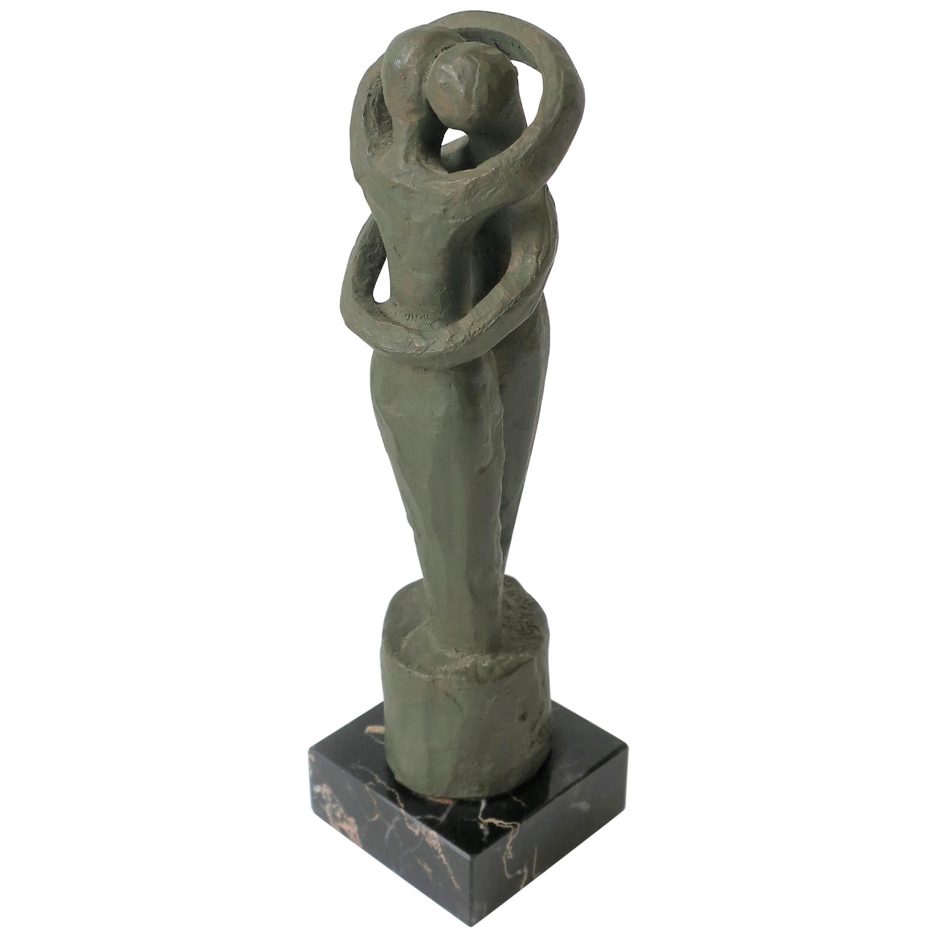 Male and Female Sculpture on Black Marble Base, circa 1960s