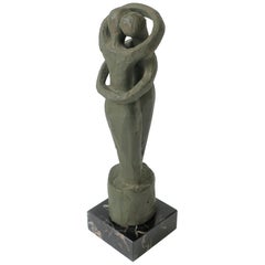 Male and Female Sculpture on Black Marble Base, circa 1960s