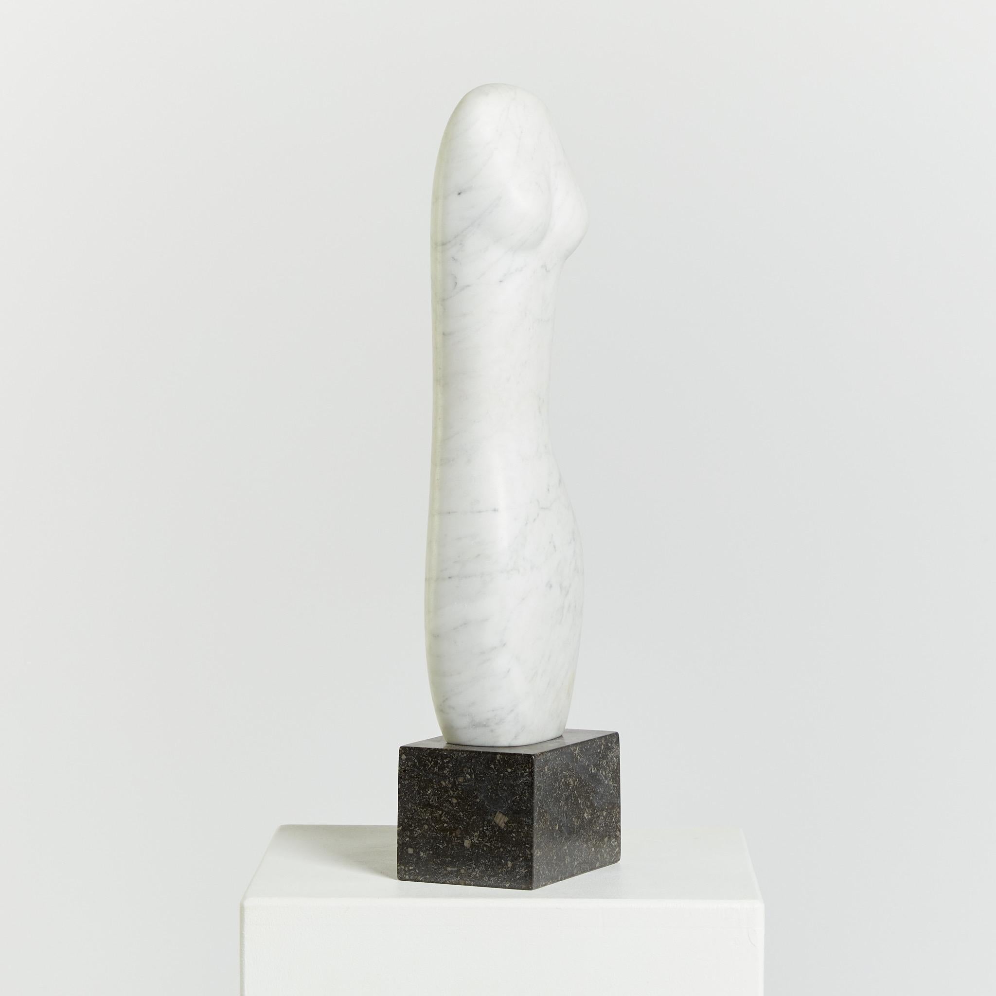 A large sculpture of the female form in polished Carrara marble, mounted on a granite plinth.

Artist: Unknown 

Origin: Belgium

Period: Circa 1970's 

Dimensions: Total H47 x W12.5 x D9cm.