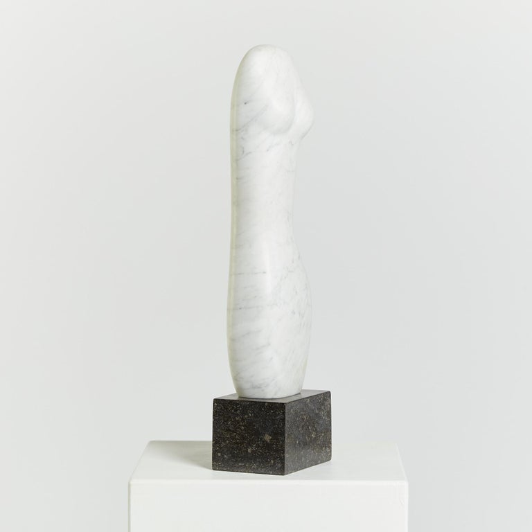 A large sculpture of the female form in polished Carrara marble, mounted on a granite plinth.

Artist: Unknown 

Origin: Belgium

Period: Circa 1970's 

Dimensions: Total H47 x W12.5 x D9cm.