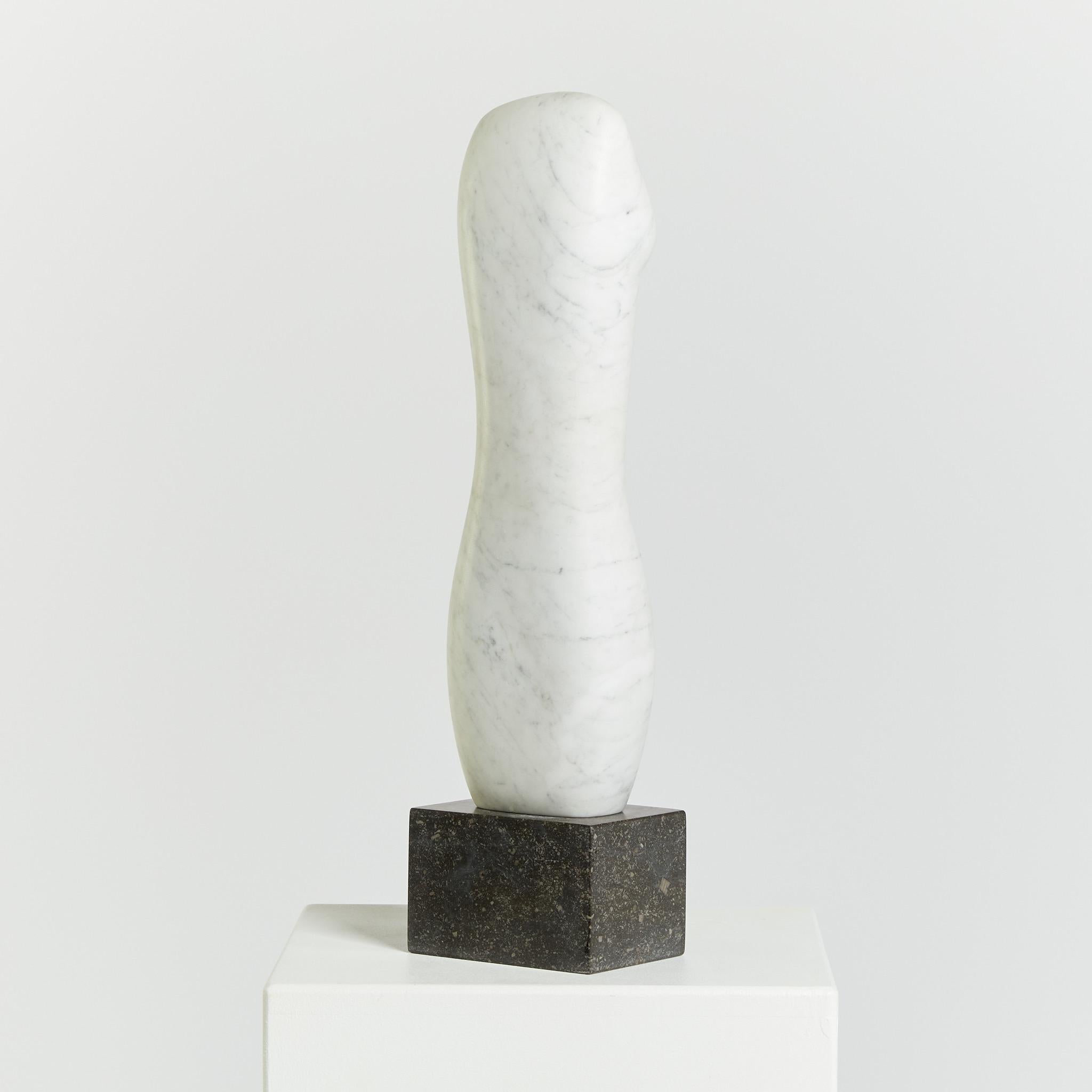 Hand-Carved Figurative Marble Sculpture on Granite Base