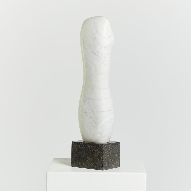 Hand-Carved Figurative Marble Sculpture on Granite Base For Sale