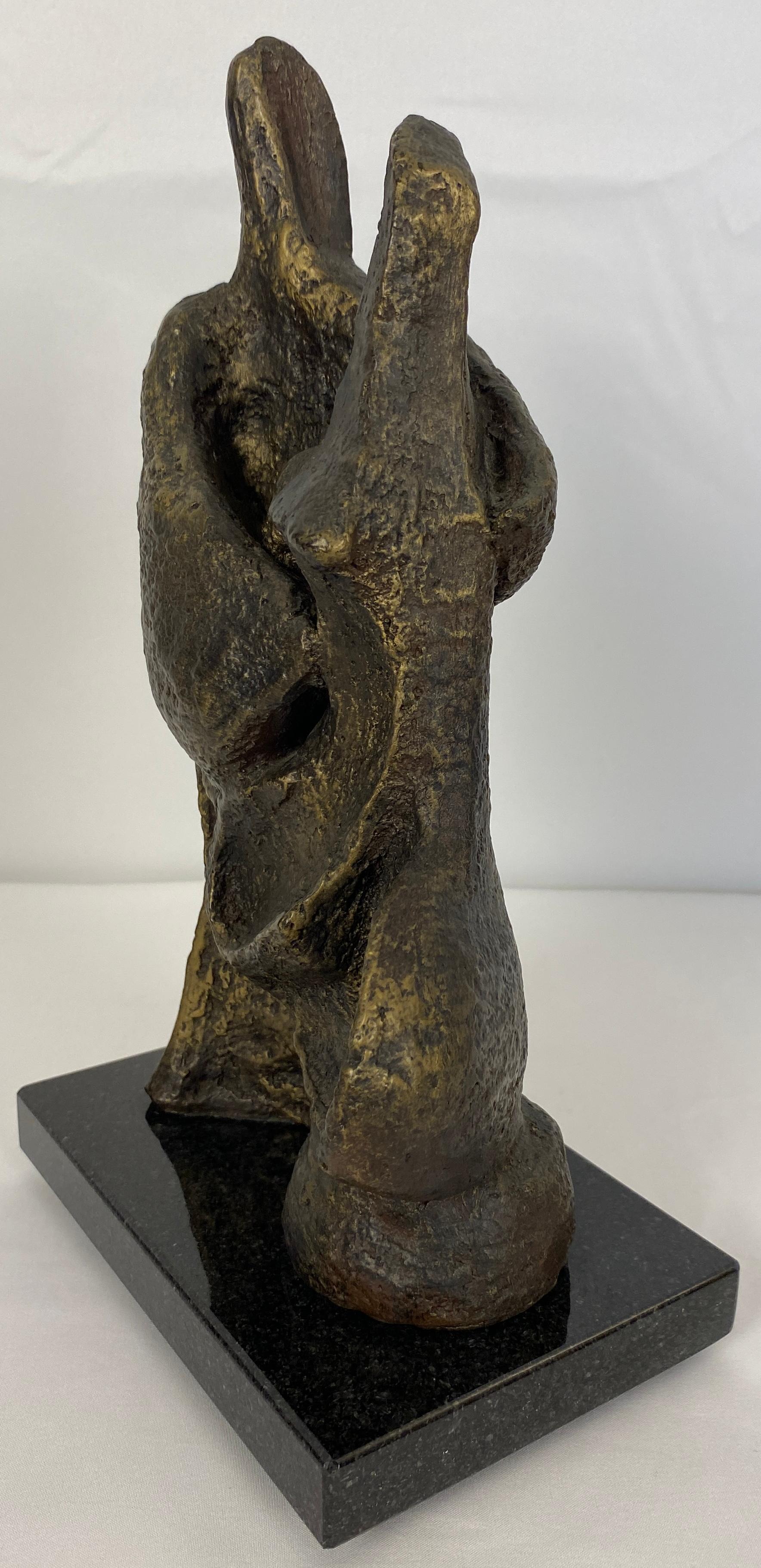 20th Century Mid-Century Modern Figurative Composite Sculpture Mounted on Black Marble For Sale