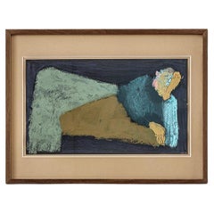 Peinture figurative moderne à l'huile et au pastel Portrait danois d'un homme endormi
