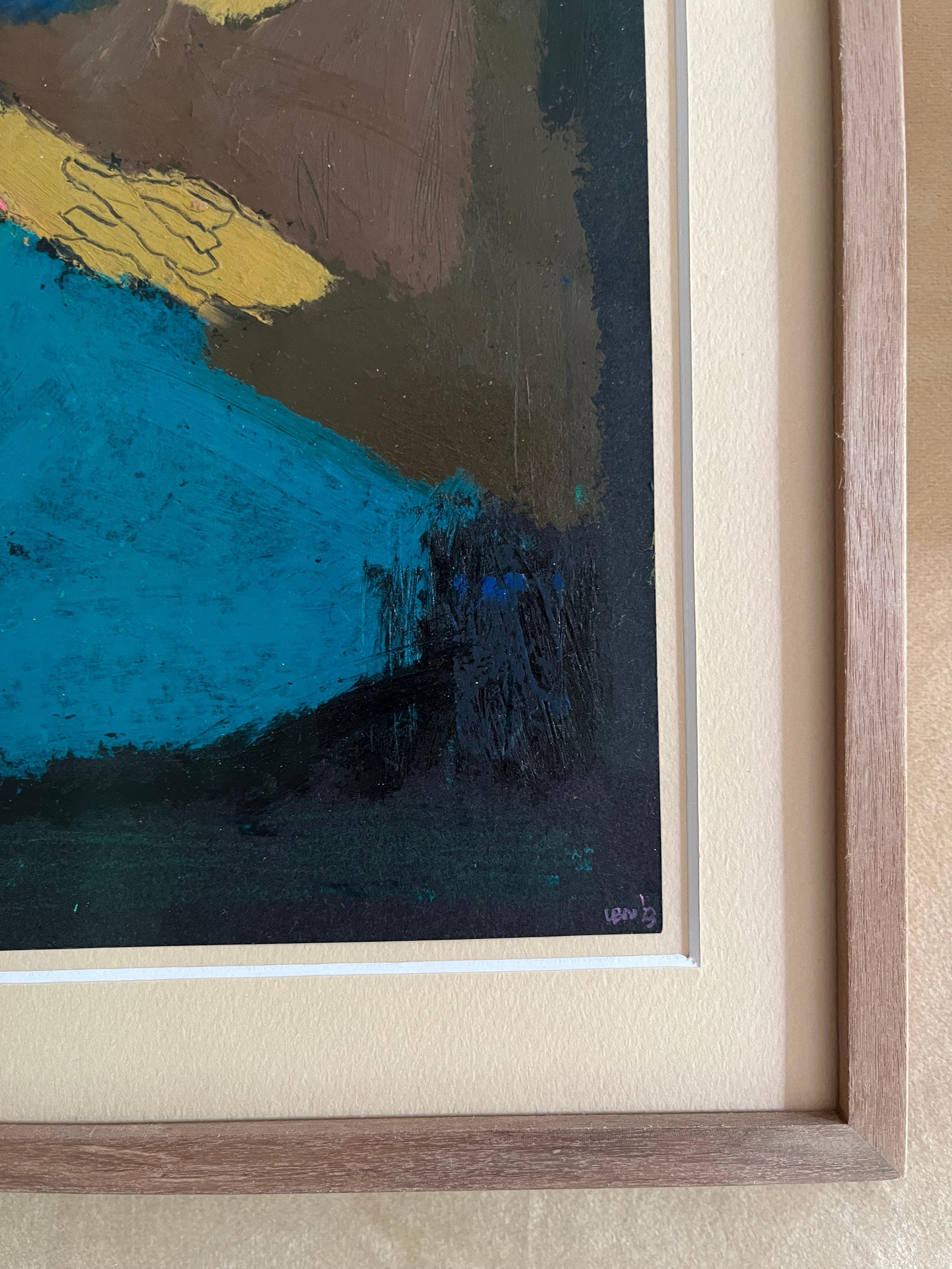 Figurative Modern Oil Pastel Green Painting Danish Portrait of resting man II In Excellent Condition In Madrid, ES