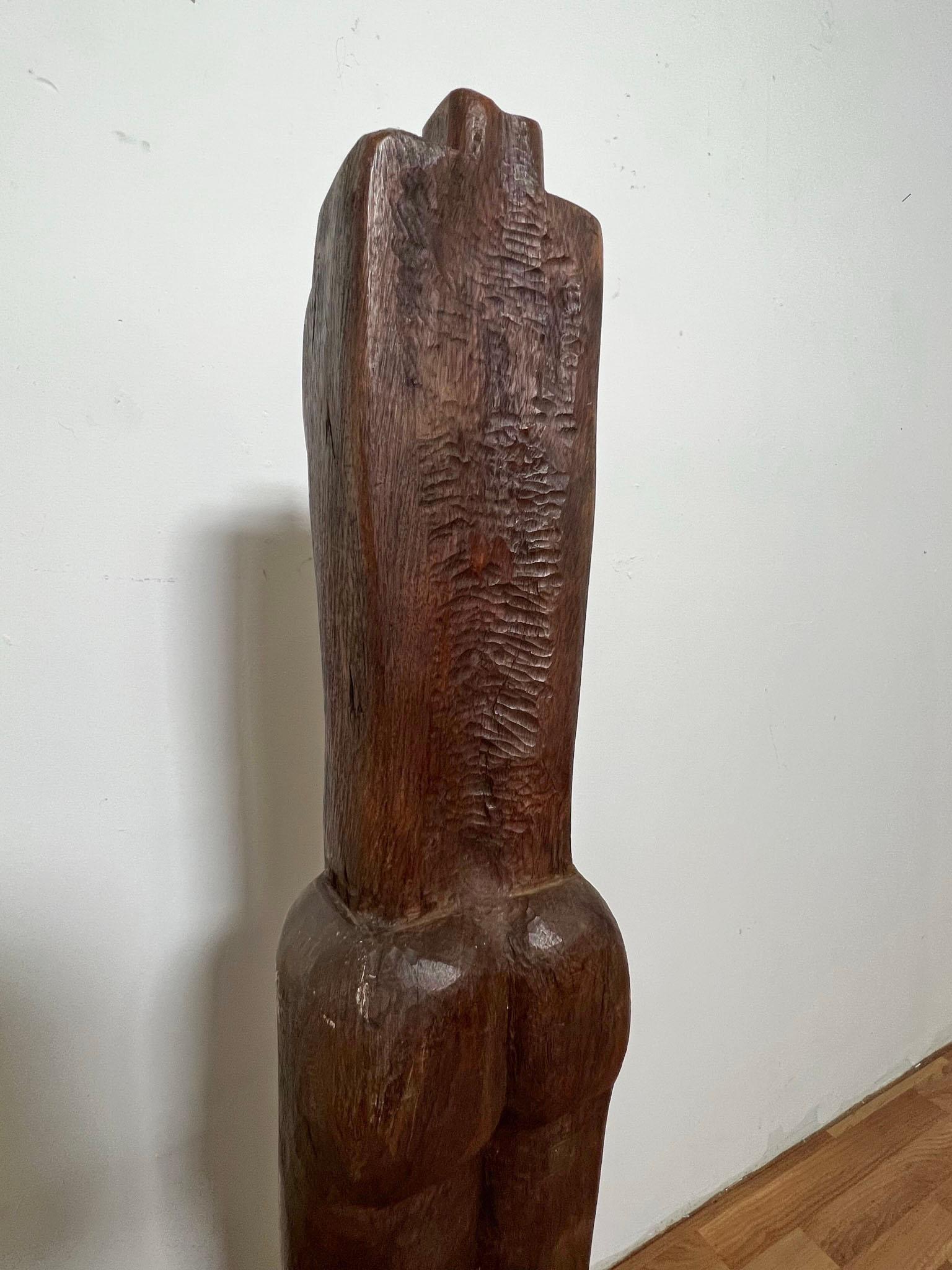 Figurative Modernist Nude Carved Wood Totem Sculpture circa 1970s 4