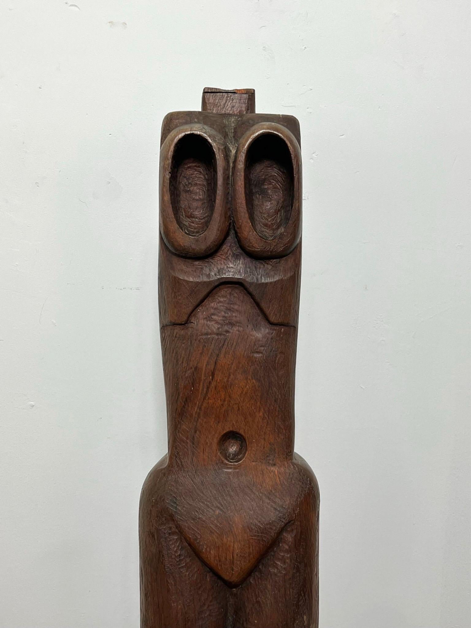 Mid-Century Modern Figurative Modernist Nude Carved Wood Totem Sculpture circa 1970s