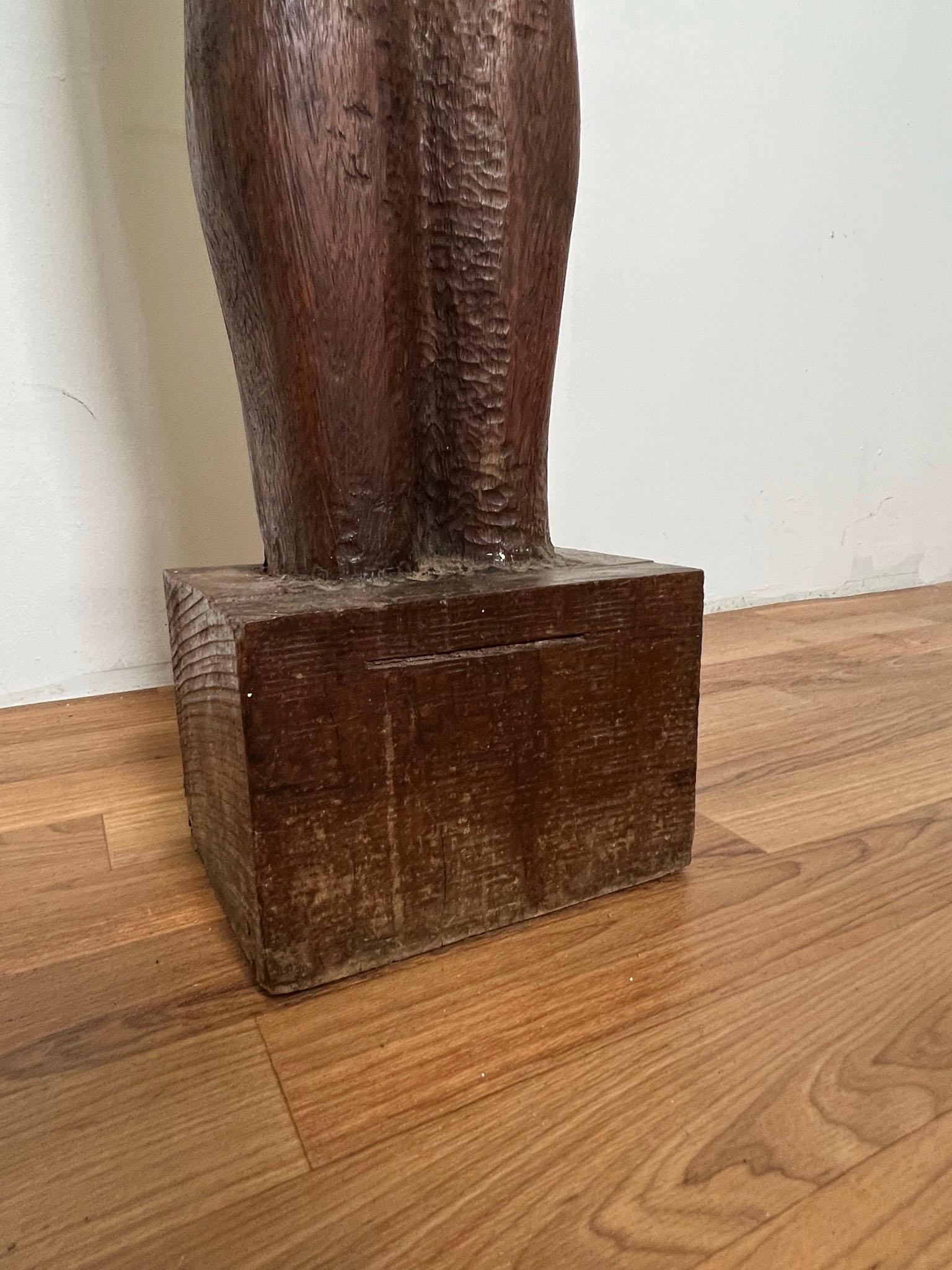 Mahogany Figurative Modernist Nude Carved Wood Totem Sculpture circa 1970s