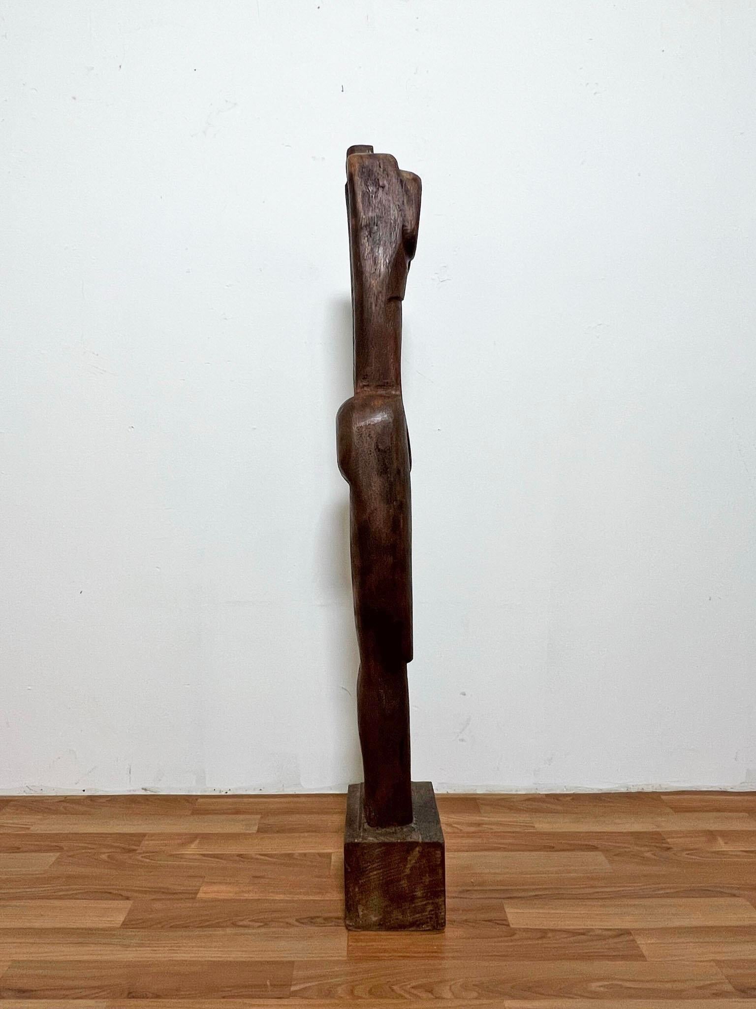 Figurative Modernist Nude Carved Wood Totem Sculpture circa 1970s 1