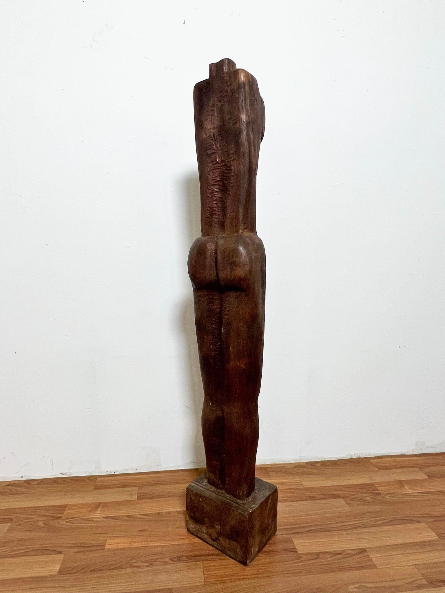 Figurative Modernist Nude Carved Wood Totem Sculpture circa 1970s 2