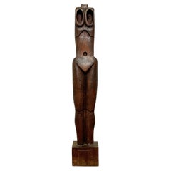 Figurative Modernist Nude Carved Wood Totem Sculpture circa 1970s