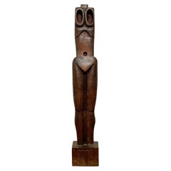 Vintage Figurative Modernist Nude Carved Wood Totem Sculpture circa 1970s