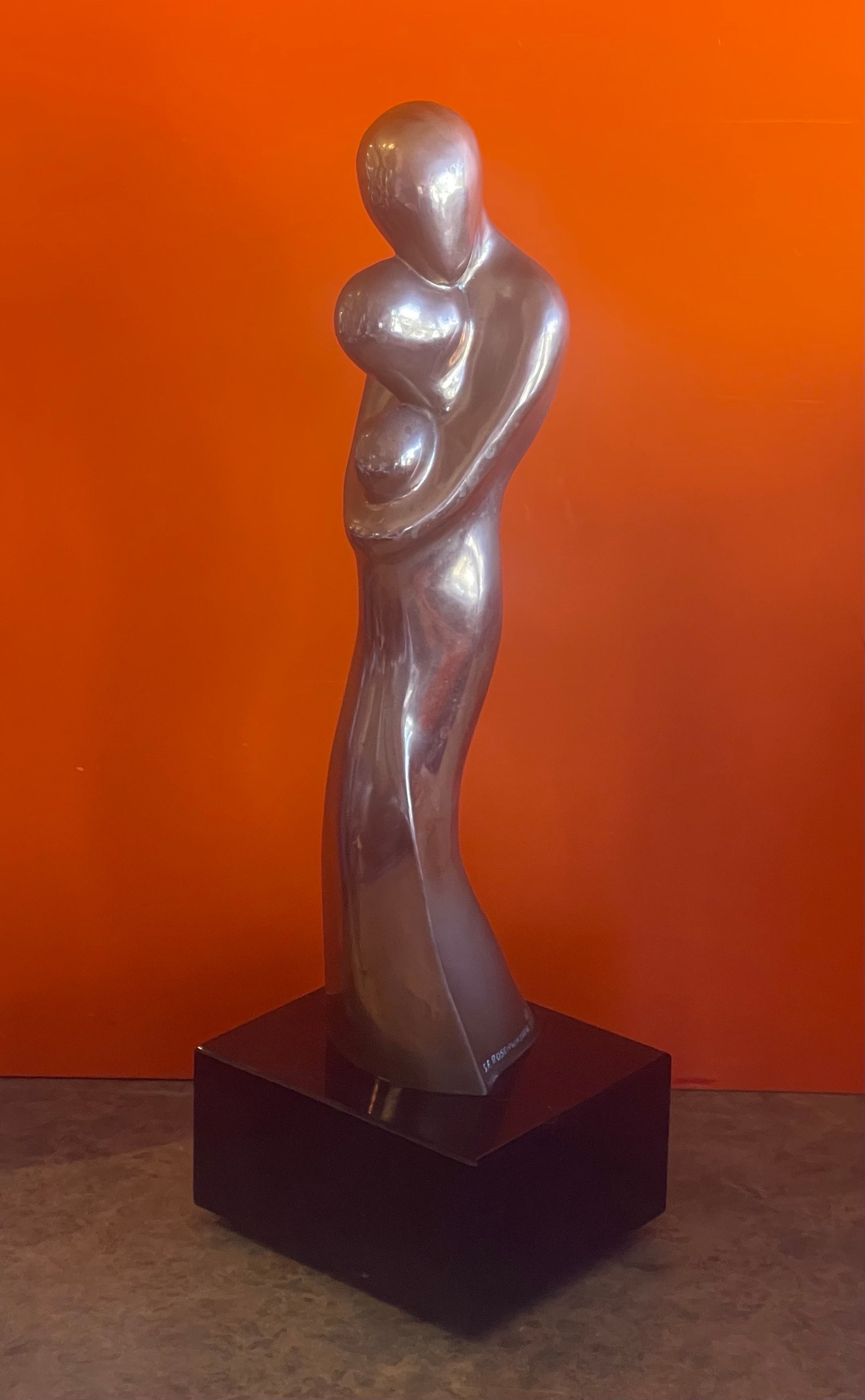 Organic Modern Figurative Mother and Child Bronze Sculpture on Marble Base by Sy Rosenwasser For Sale