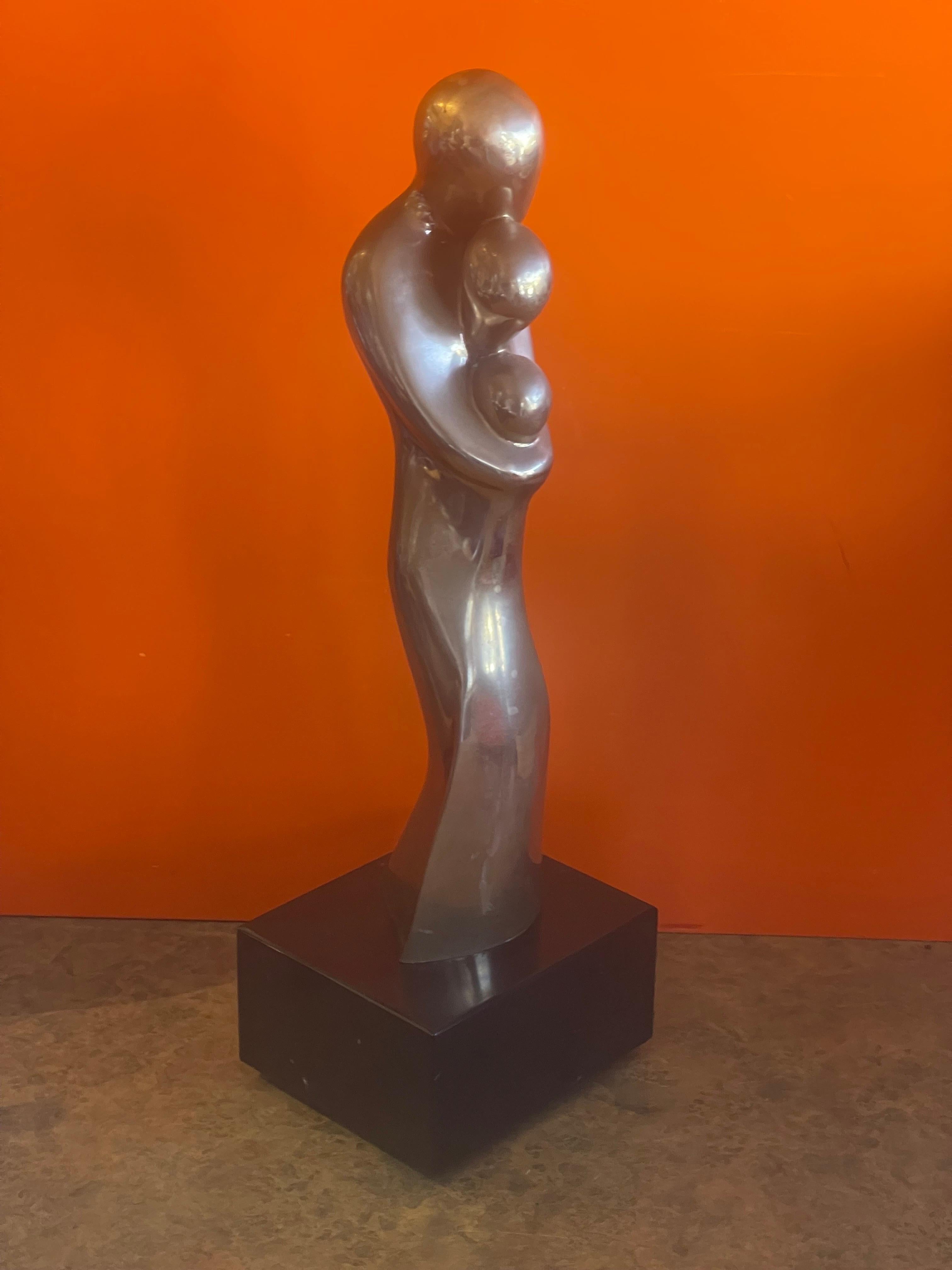 Cast Figurative Mother and Child Bronze Sculpture on Marble Base by Sy Rosenwasser For Sale