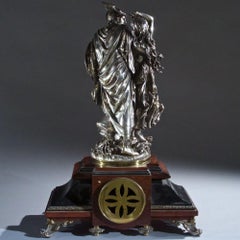 Figurative Neoclassical Silvered Bronze and Marble Clock Signed J.L Gregoire