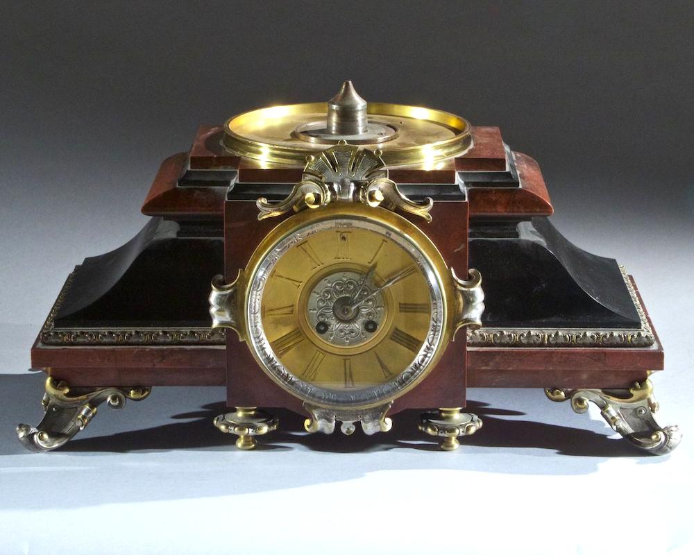 Figurative Neoclassical Silvered Bronze and Marble Clock Signed J.L Gregoire In Good Condition In New York, NY