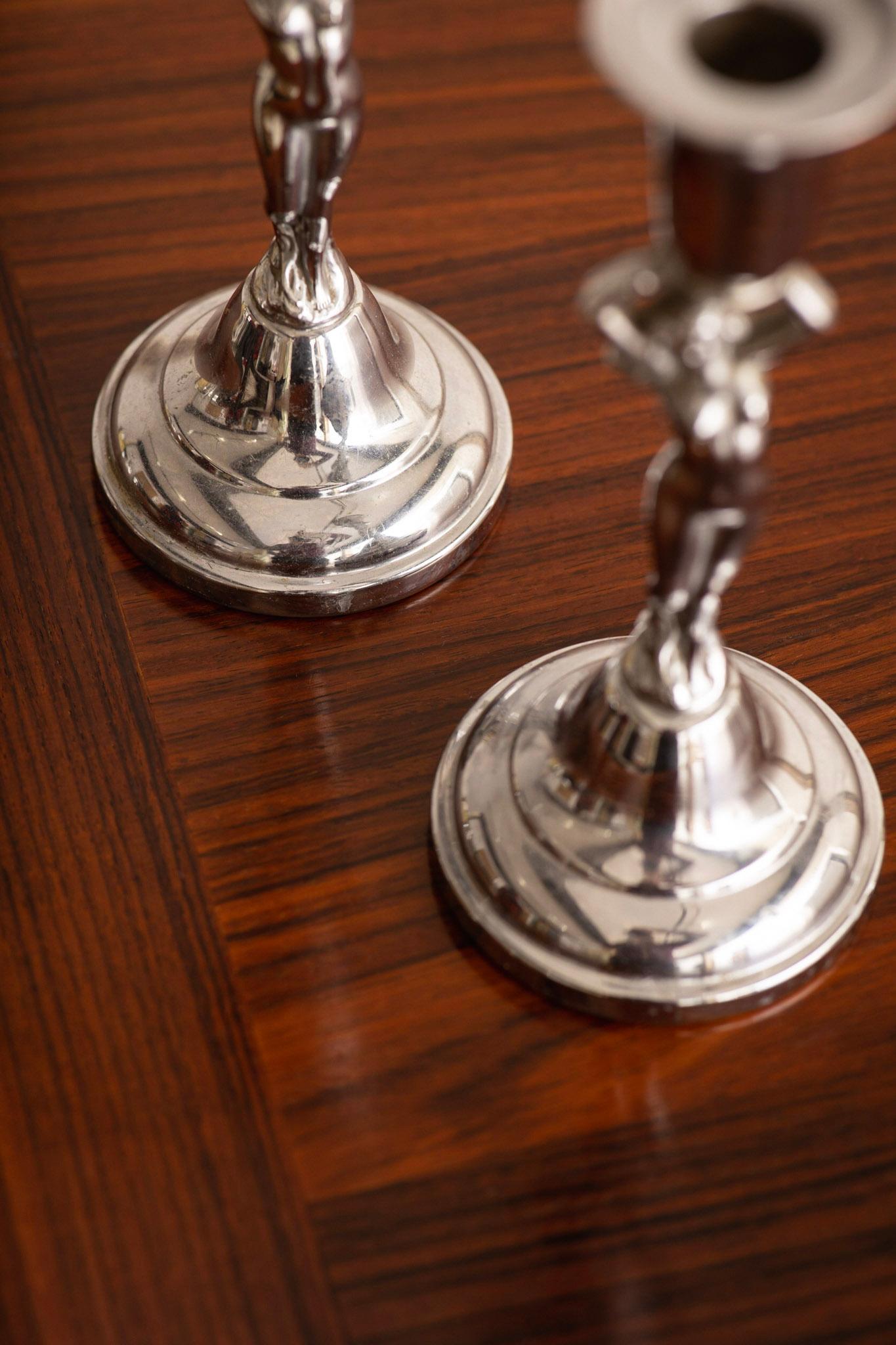 Figurative Nude Chrome Candlesticks by Krome Kraft Farber Bros In Good Condition In Brooklyn, NY
