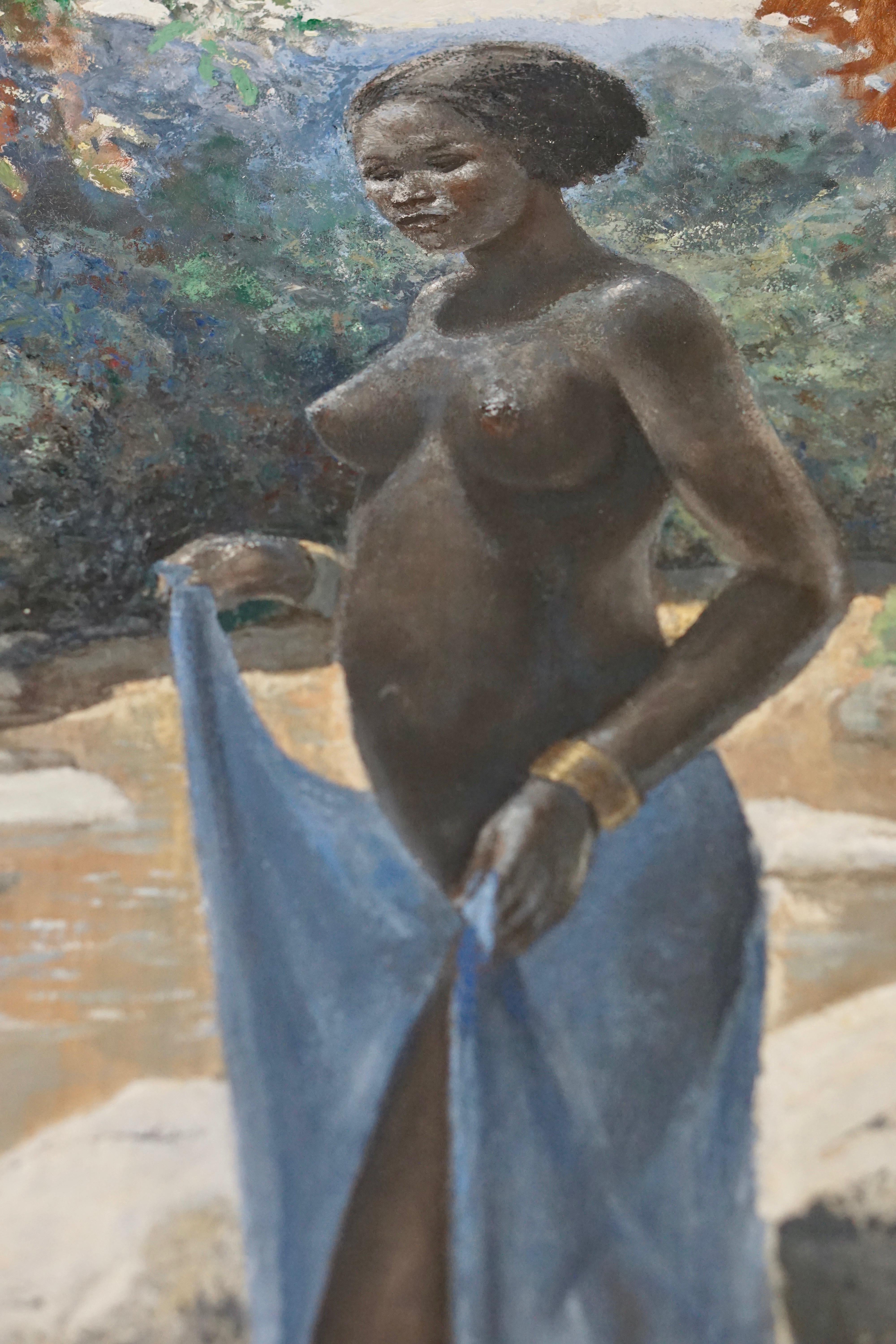 Bois Peinture figurative d'une femme nue africaine par Rob Francken en vente