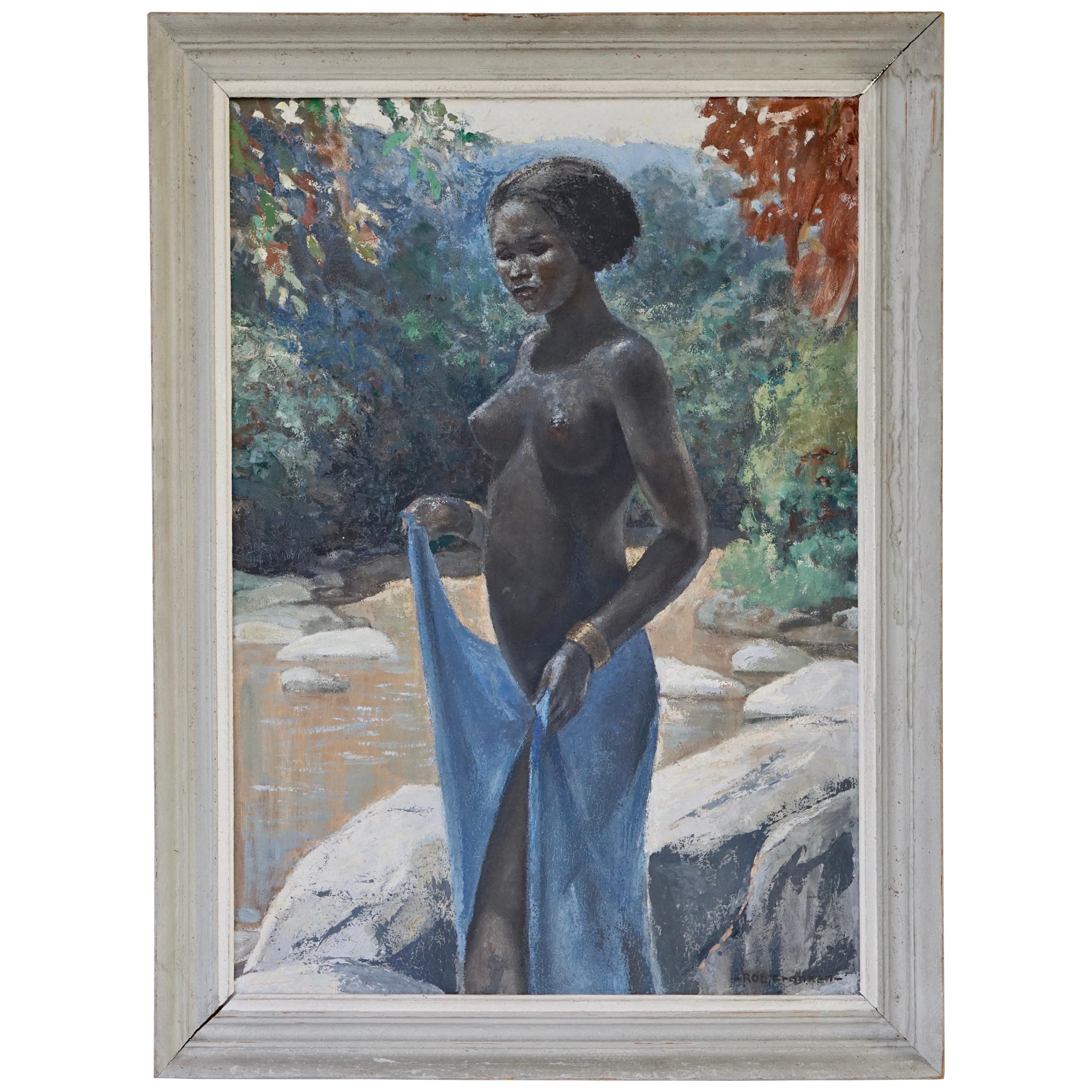 Peinture figurative d'une femme nue africaine par Rob Francken