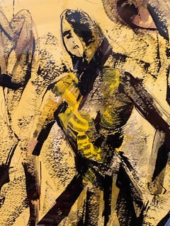 Figurative Painting on Yellow Paper by Leon Pierre Collard
