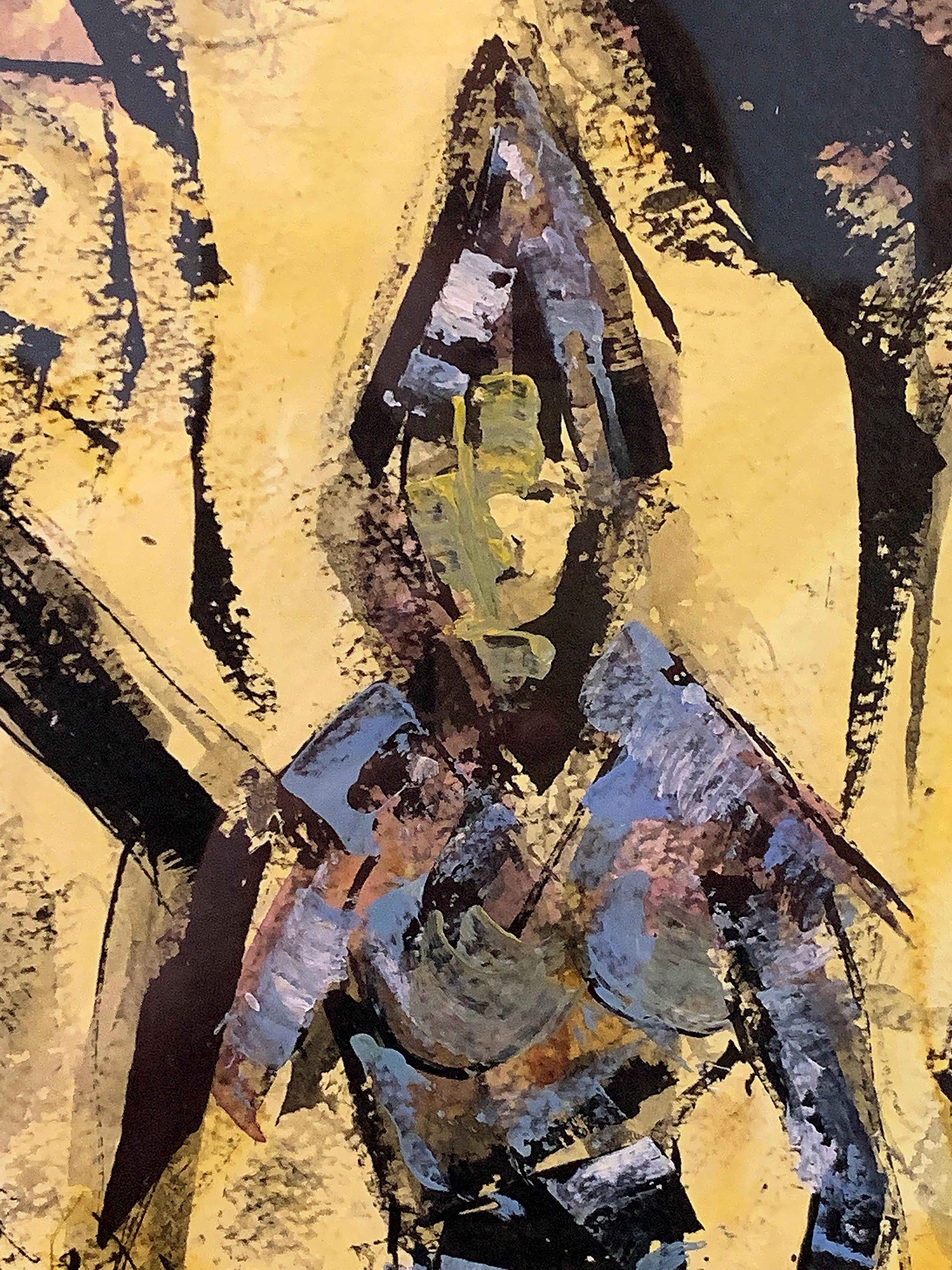 Pintura figurativa sobre papel amarillo de Leon Pierre Collard Norteamericano en venta