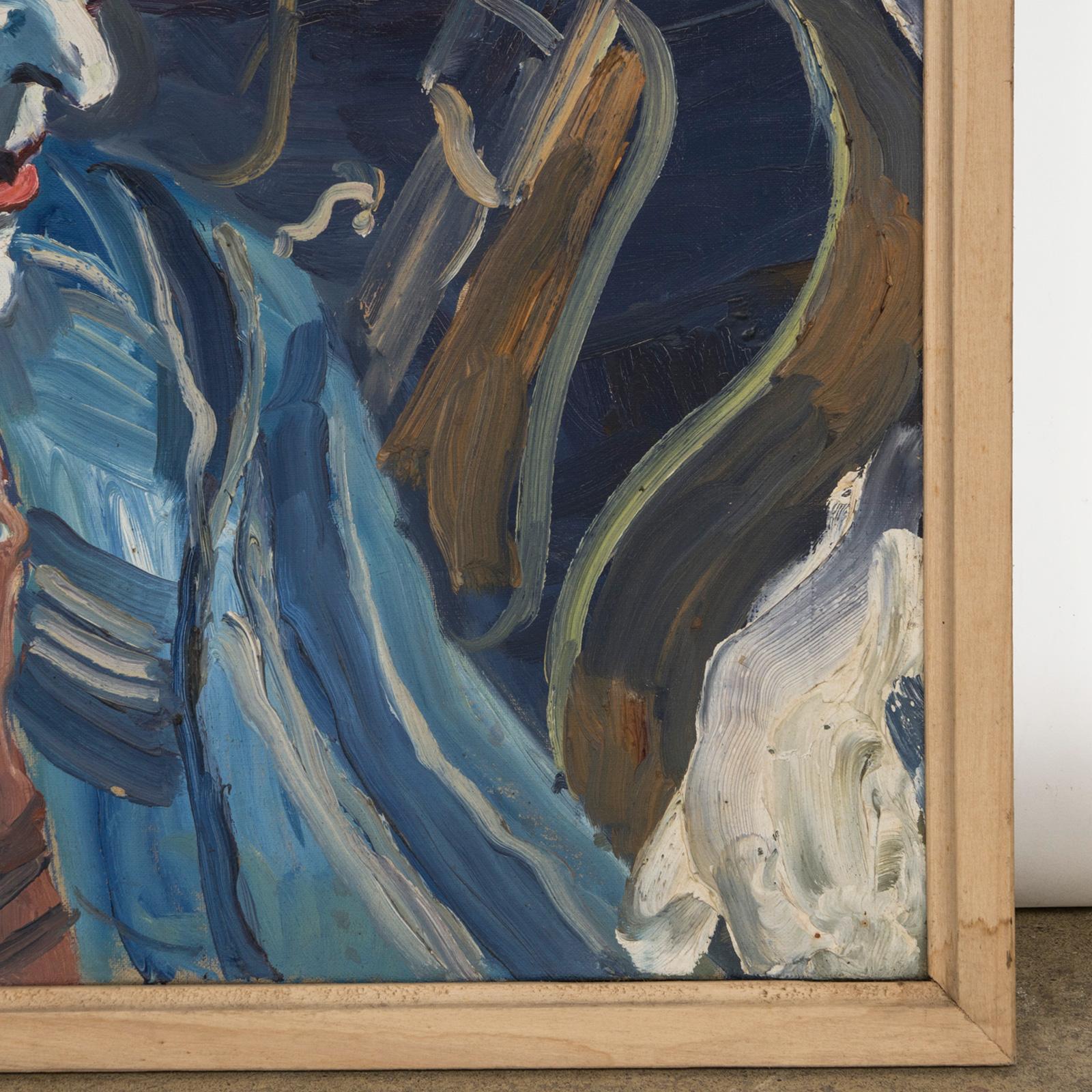 20ième siècle Peinture figurative à l'huile du clown Pierrot par Georges Prestat, 1948 en vente