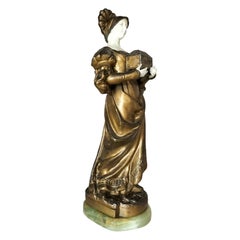 Figurative Sculpture in Calamine and Biscuit, Art Nouveau signed G. Omerth.