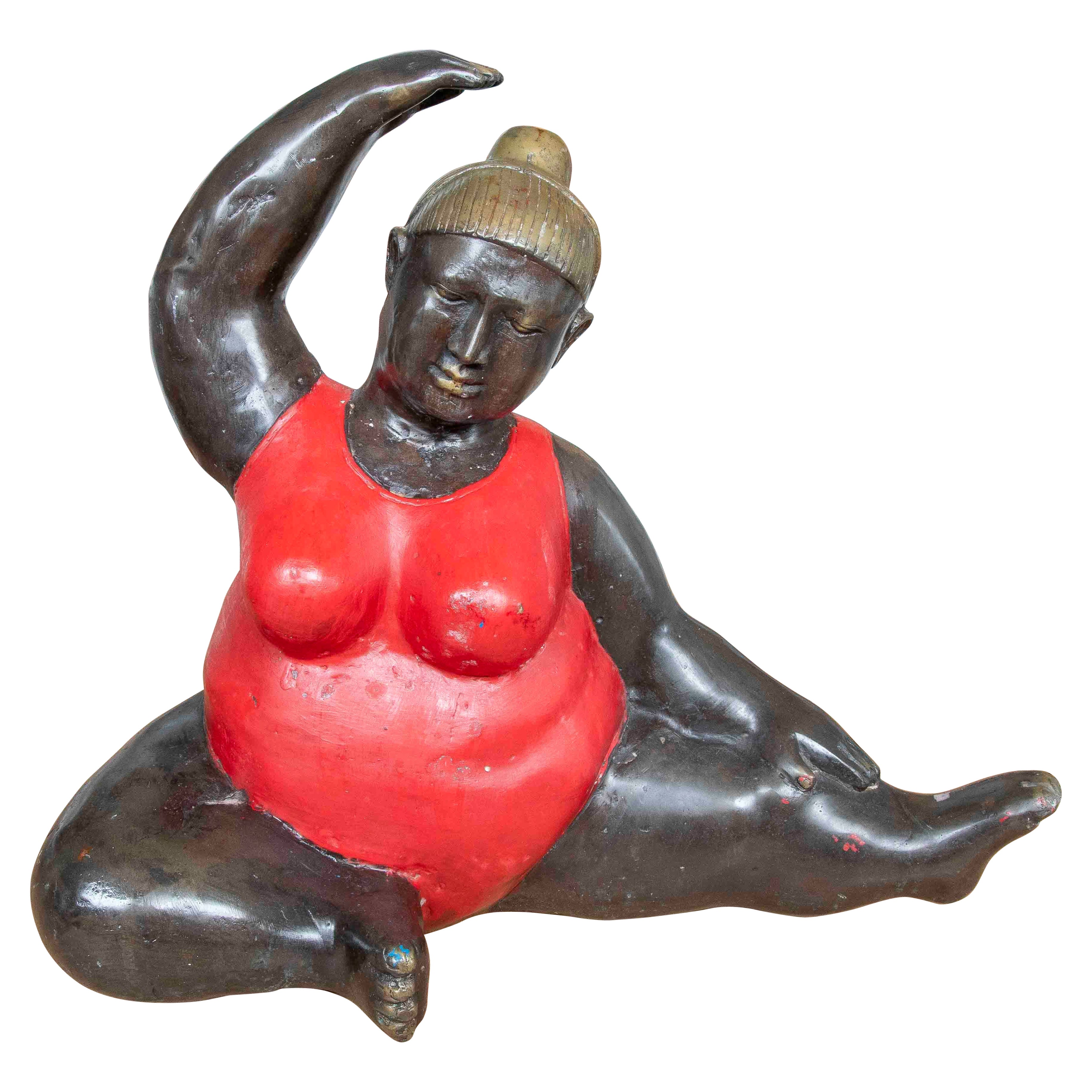 Figurative Sculpture in Patinated Bronze of a Woman in a Yoga Posture For Sale