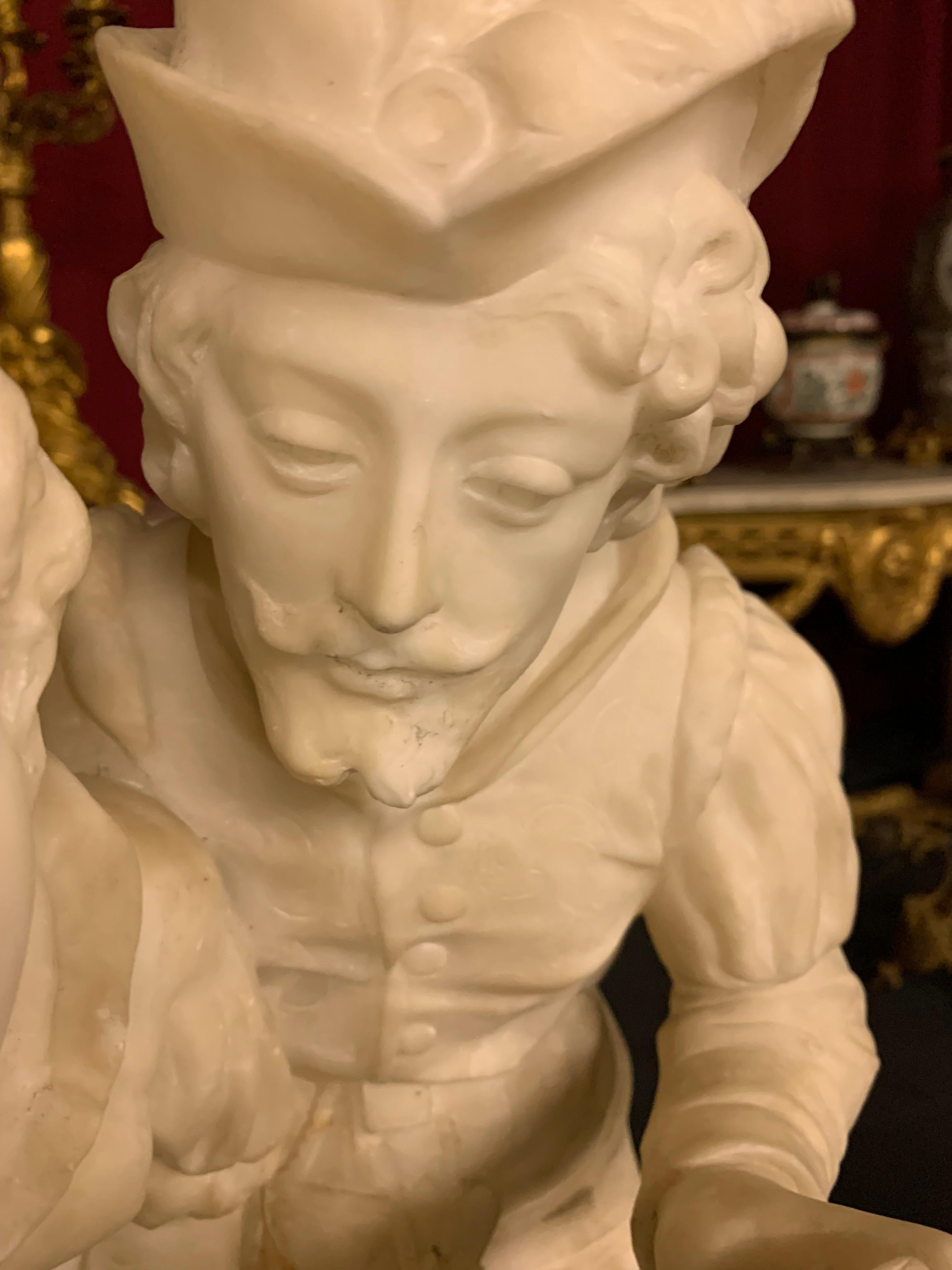 Renaissance Figurative sculptures renaissances couple in alabaster For Sale