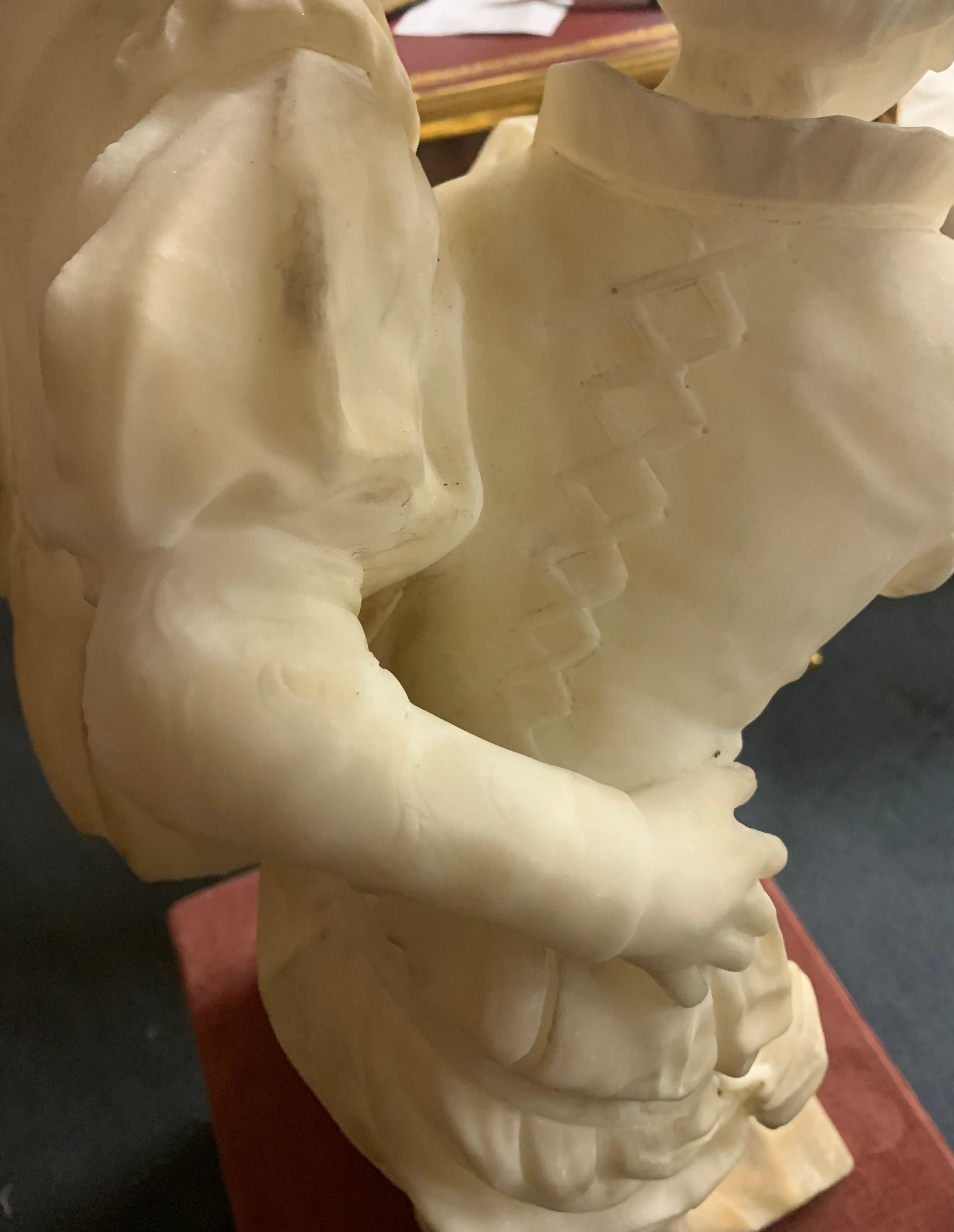 Early 20th Century Figurative sculptures renaissances couple in alabaster For Sale