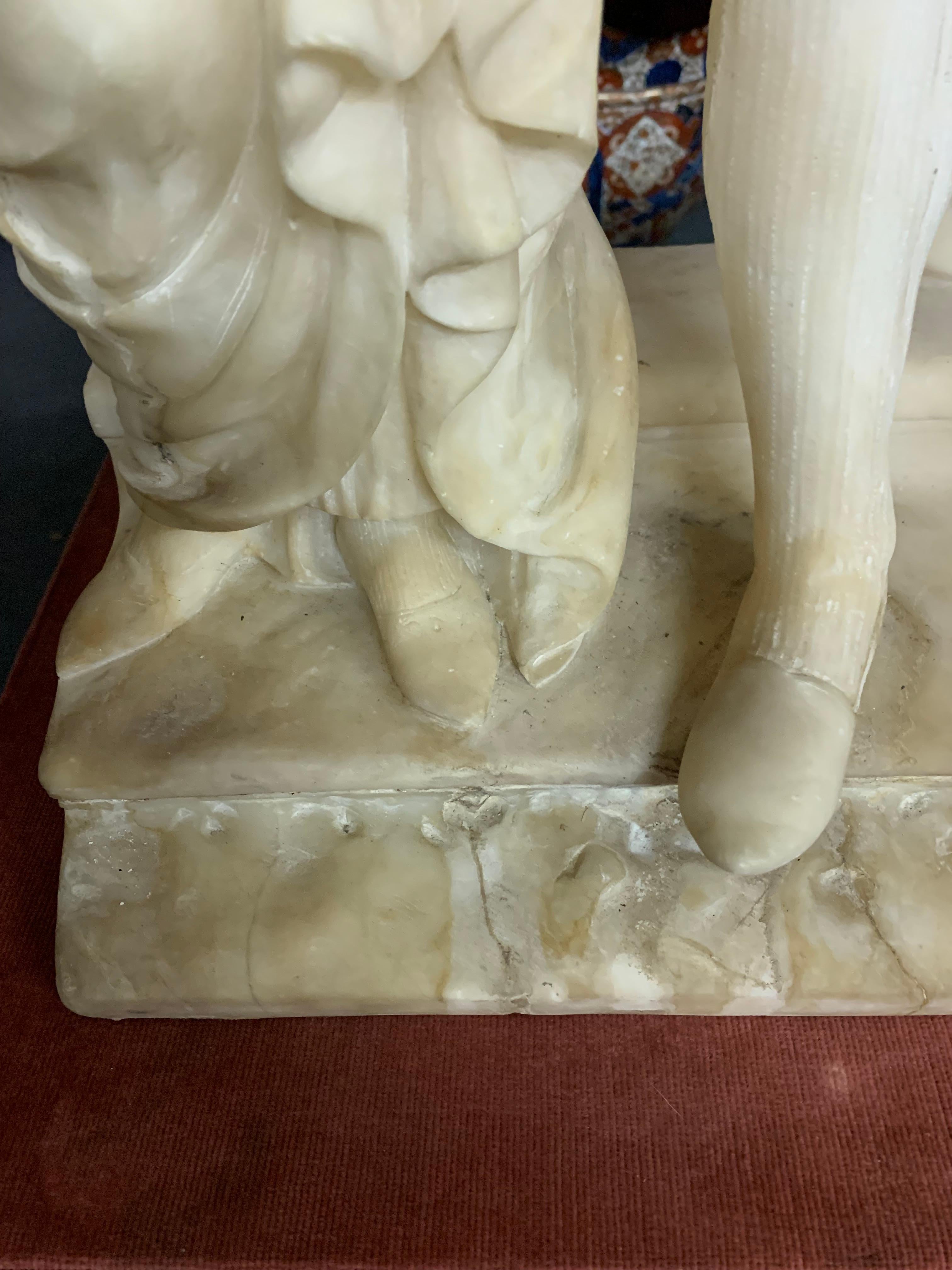 Alabaster Figurative sculptures renaissances couple in alabaster For Sale