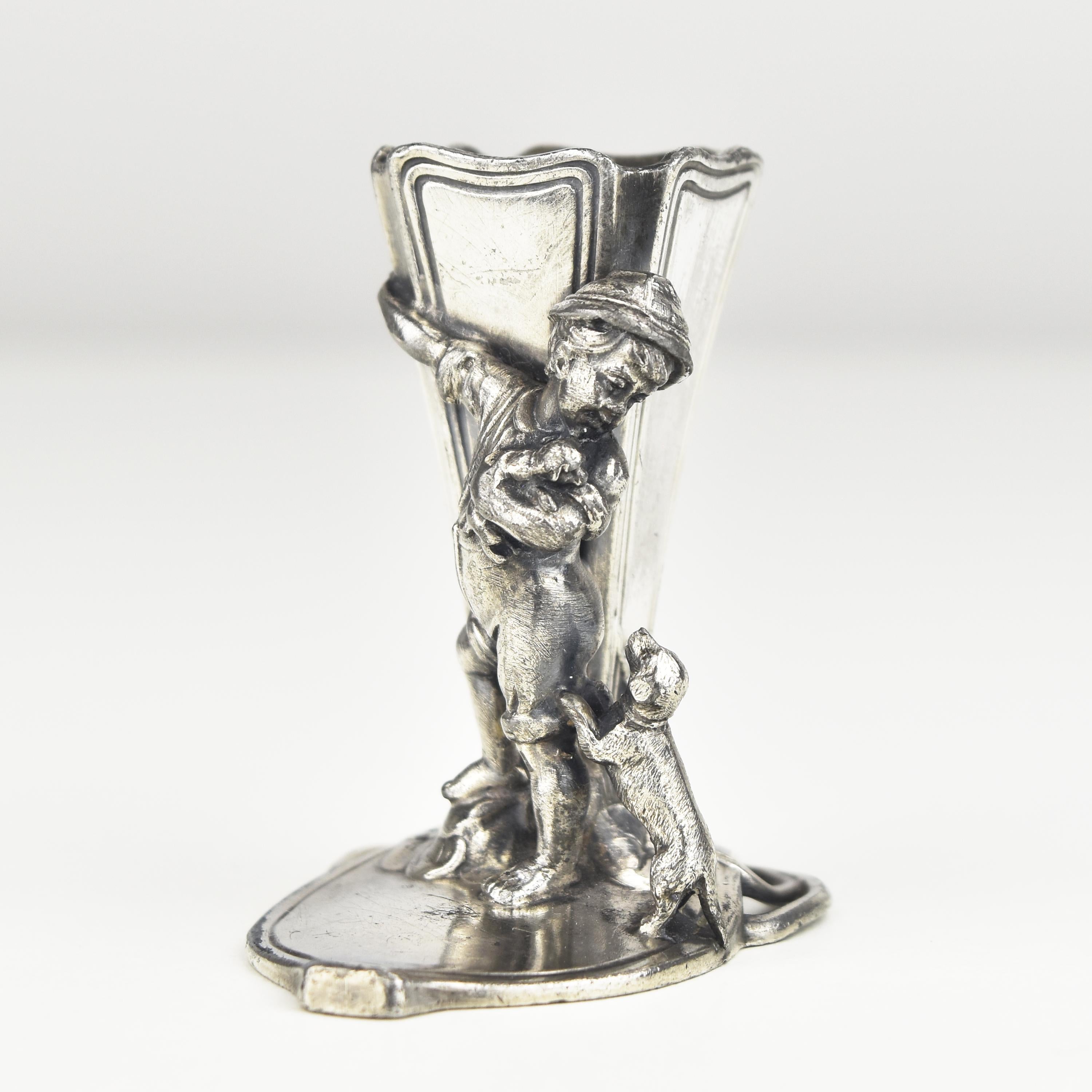 Early 20th Century Figurative Toothpick Holder Stand WMF Art Nouveau Antique Silverplated For Sale
