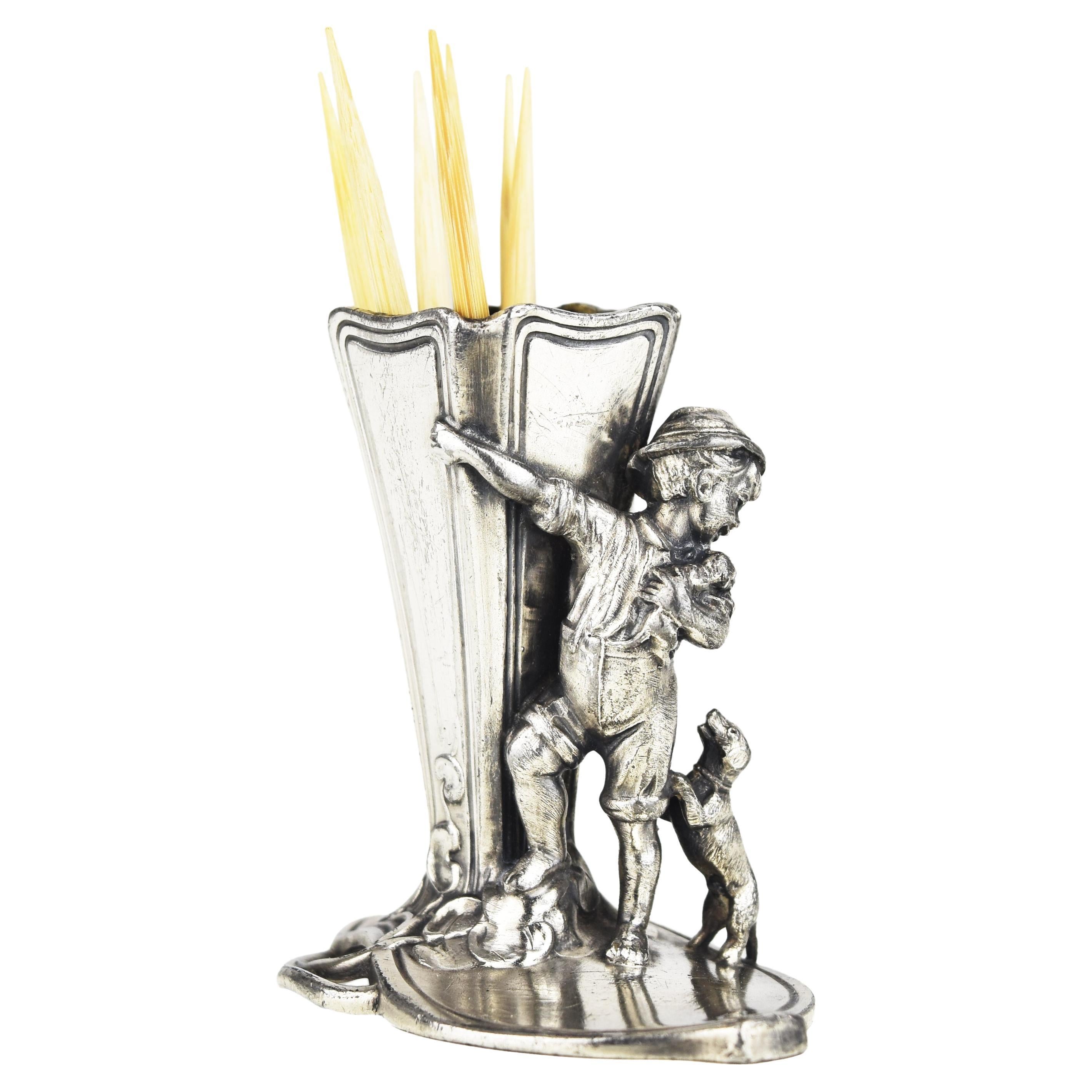 Figurative Toothpick Holder Stand WMF Art Nouveau Antique Silverplated For Sale