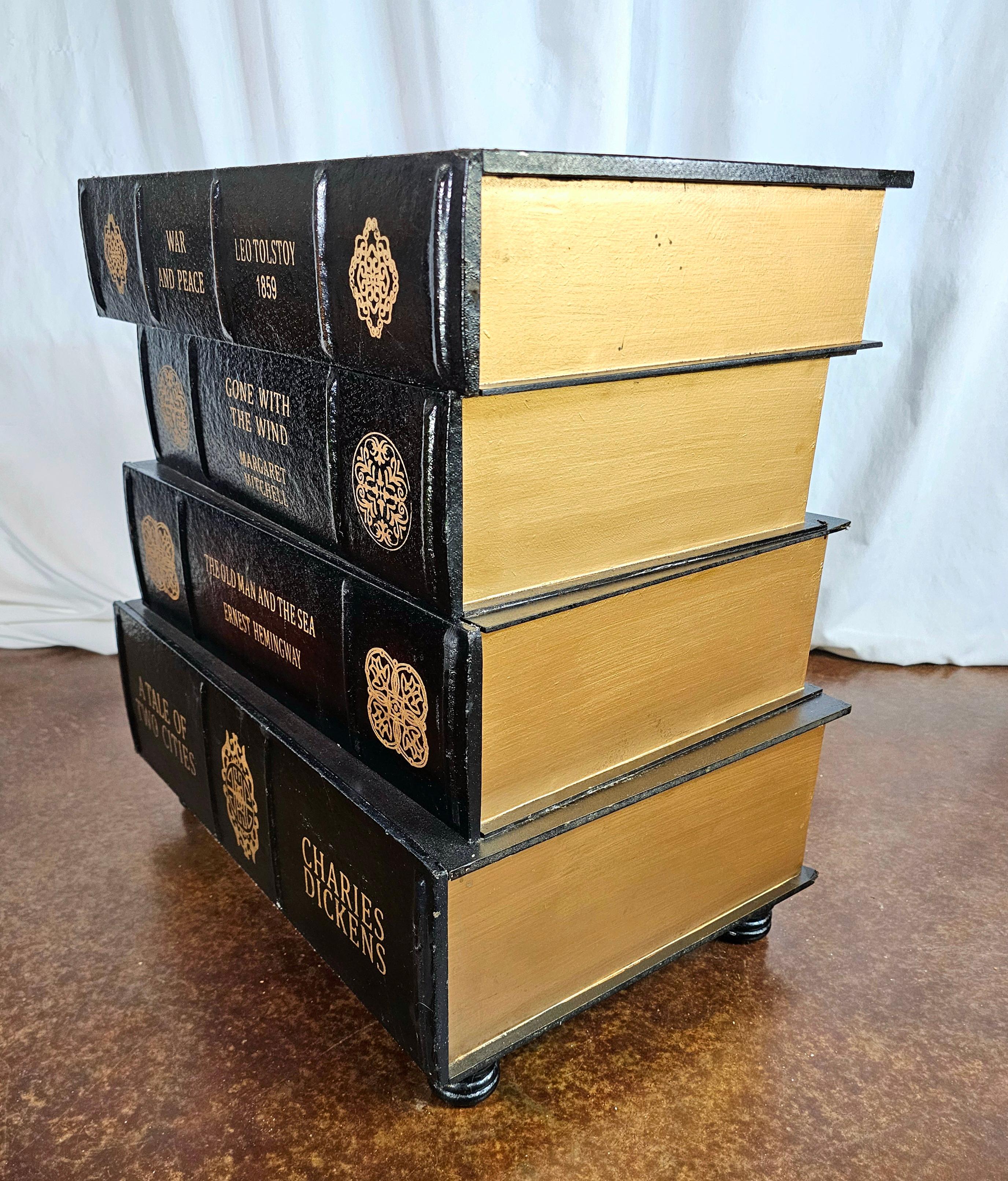 Figurative Vintage Leather Stack of Books Side Table For Sale 3