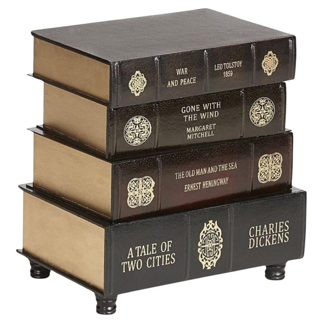 Figurative Vintage Leather Stack of Books Side Table For Sale