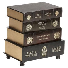 Figurative Vintage Leather Stack of Books Side Table