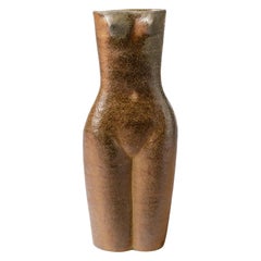 Figurative Women Body Stoneware Ceramic Vase Dark Brown Color by M. Hammond 1975