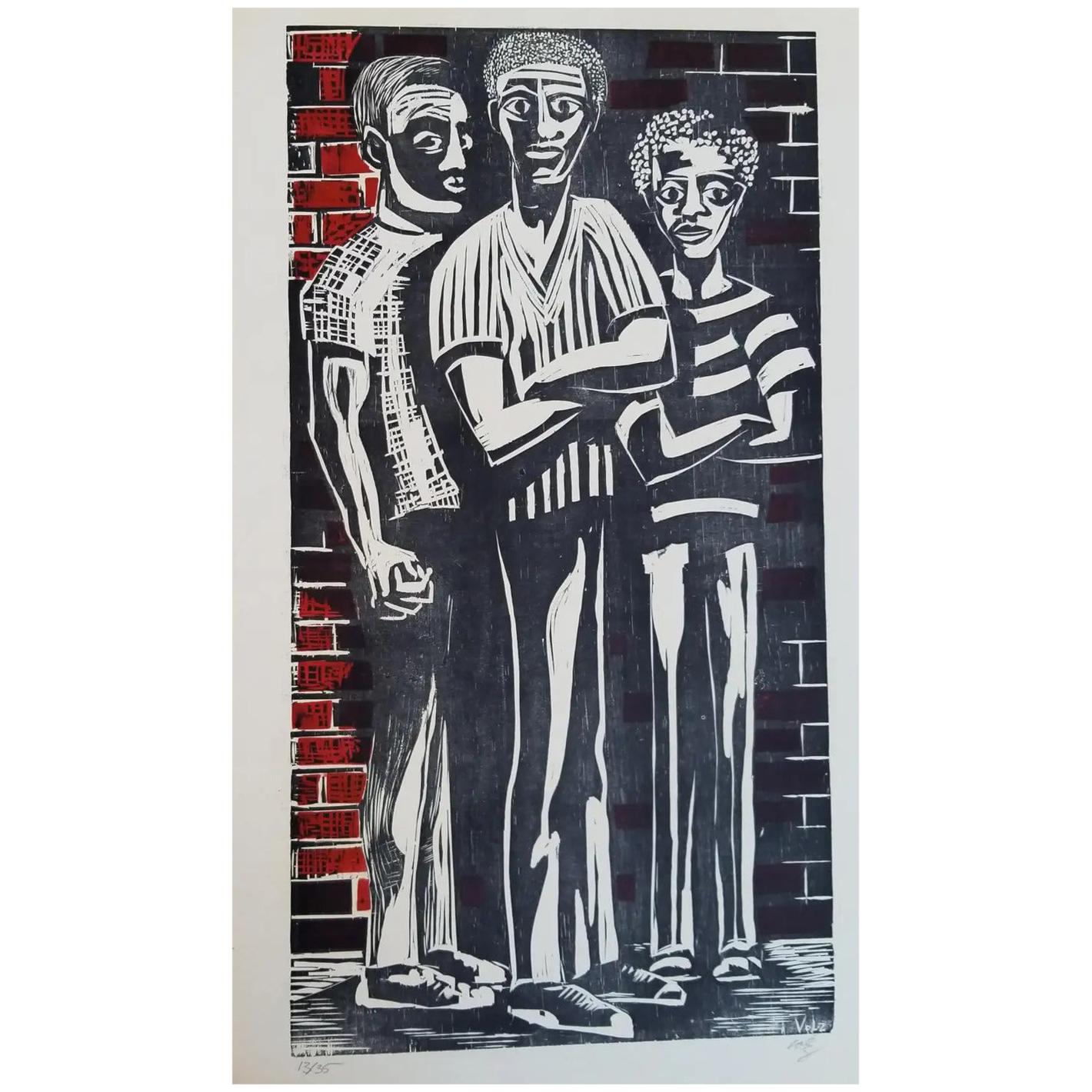 Figurative Woodblock by Herman Roderick Volz For Sale