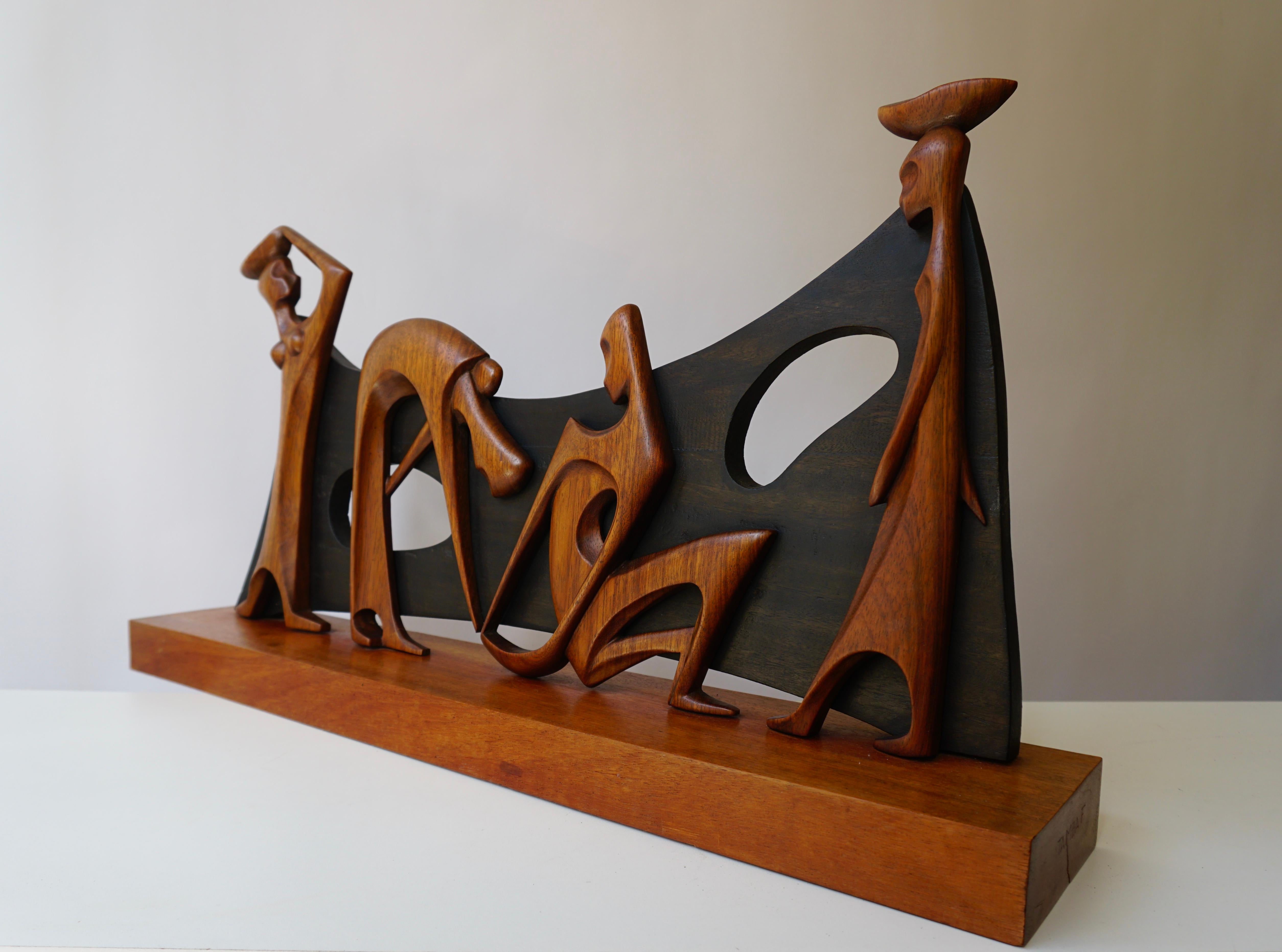 Figurative Wooden Sculpture by F Tamba In Good Condition For Sale In Antwerp, BE